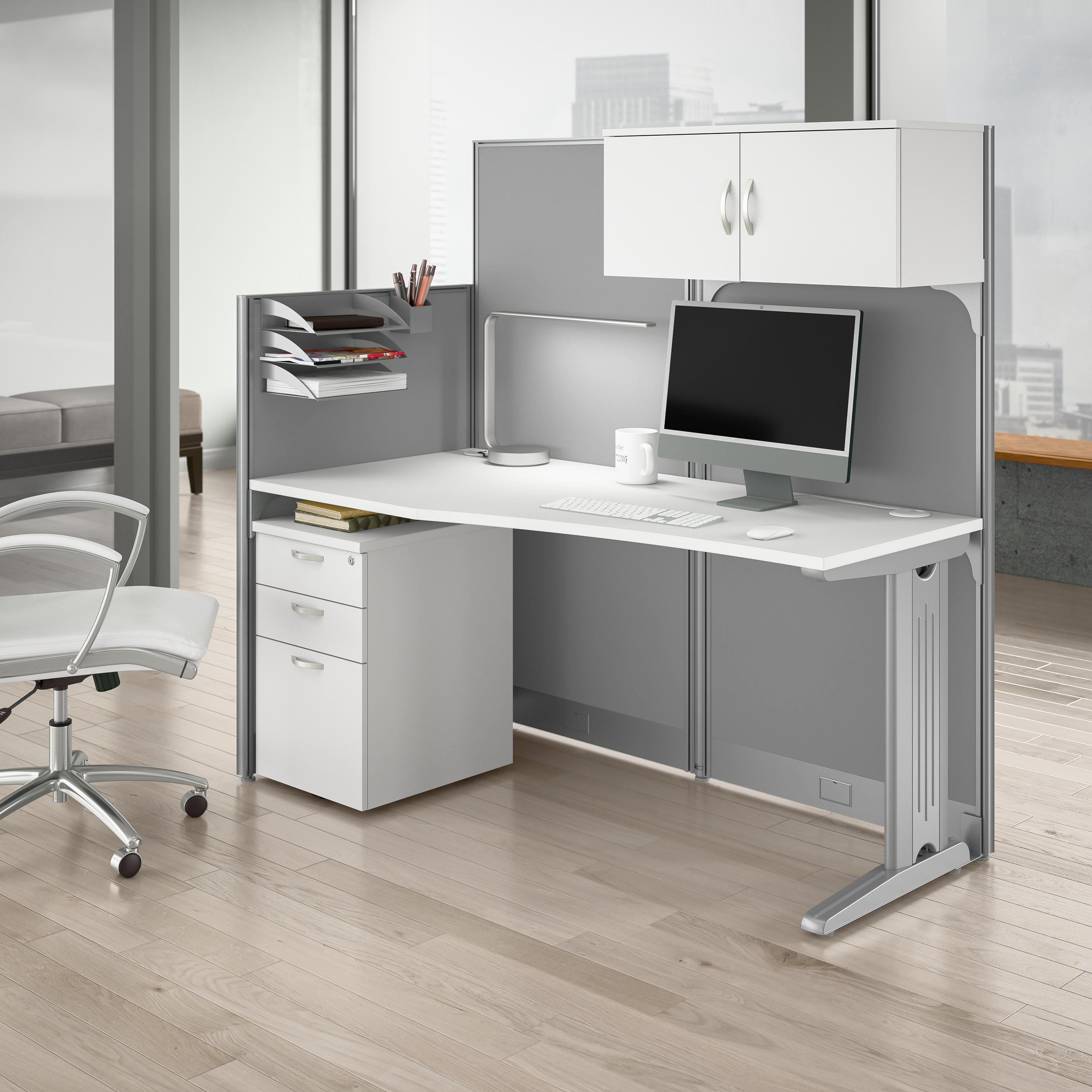 Shop Bush Business Furniture Office in an Hour 65W Straight Cubicle Desk with Storage, Drawers, and Organizers 01 WC36192-03STGK #color_pure white