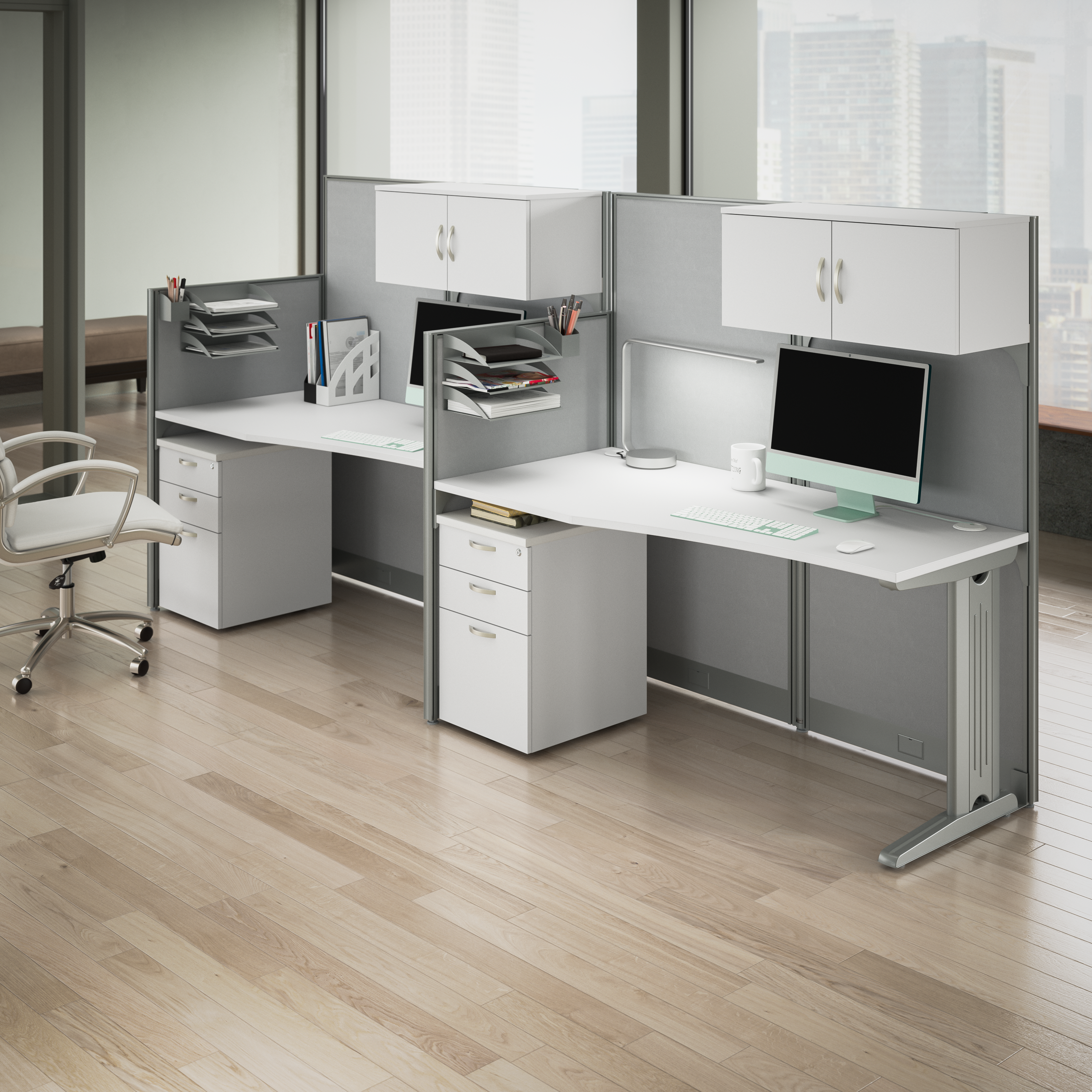 Shop Bush Business Furniture Office in an Hour 2 Person Straight Cubicle Desks with Storage, Drawers, and Organizers 01 OIAH005WH #color_pure white
