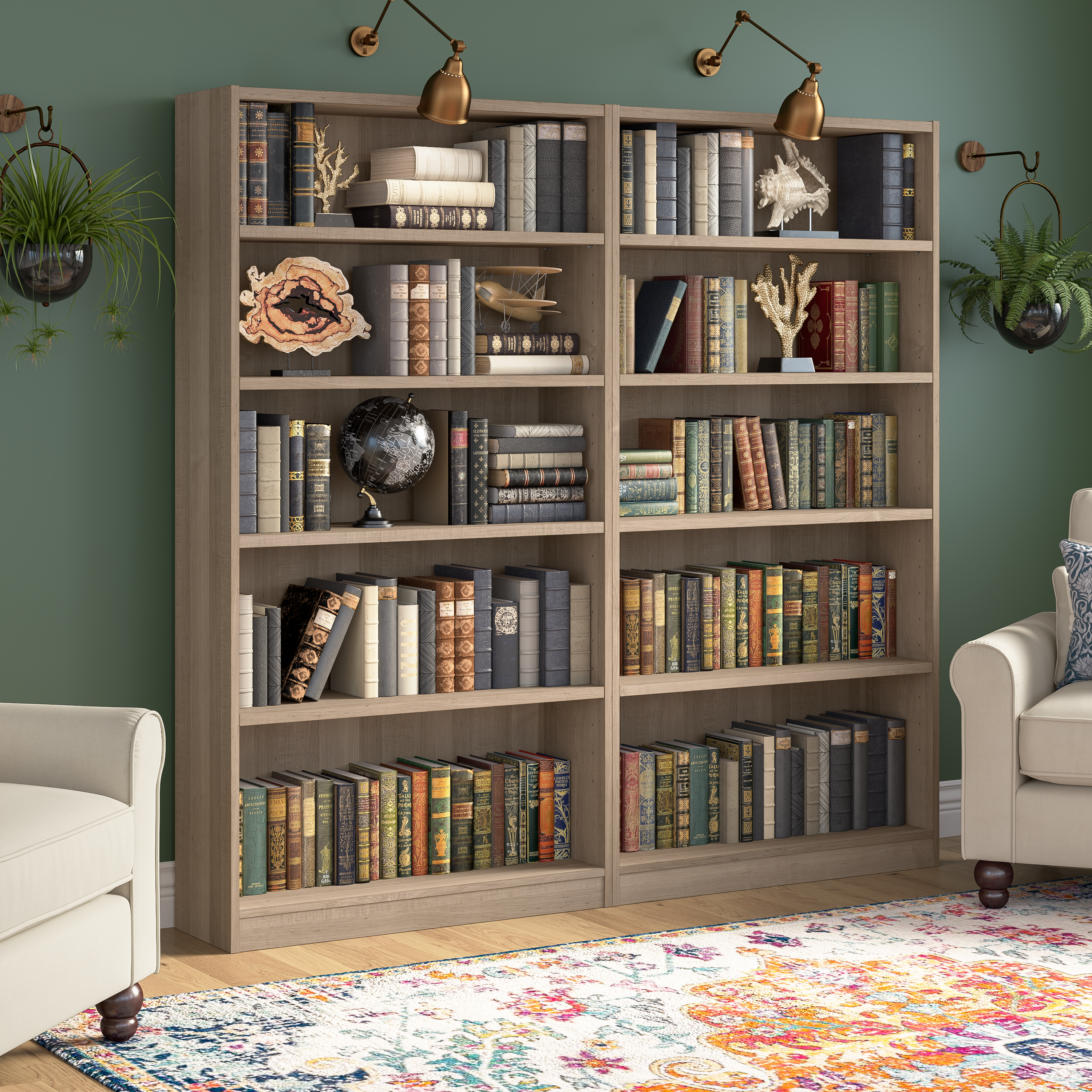 Shop Bush Furniture Universal Tall 5 Shelf Bookcase 05 WL12427 #color_ash gray