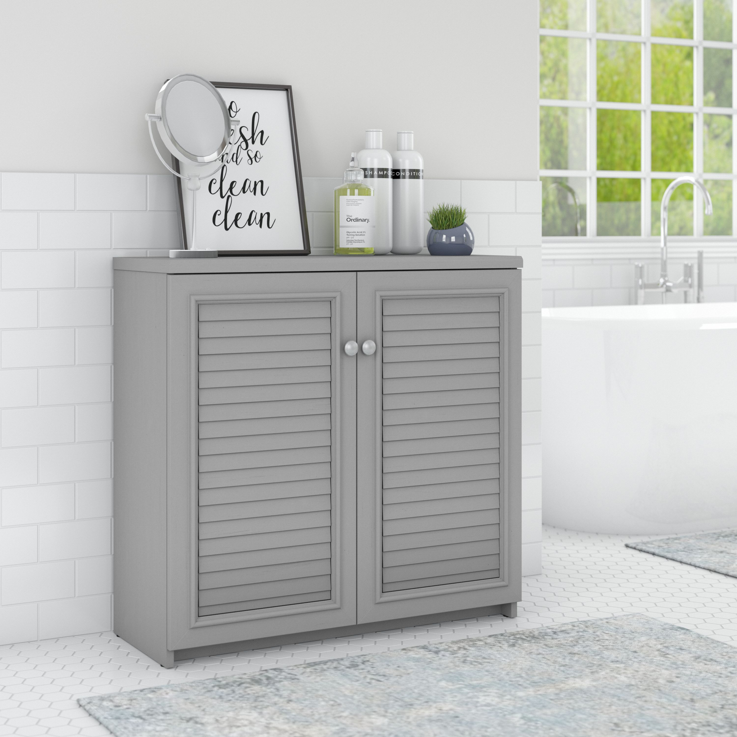 Shop Bush Furniture Fairview Small Storage Cabinet with Doors and Shelves 03 WC53596-03 #color_cape cod gray