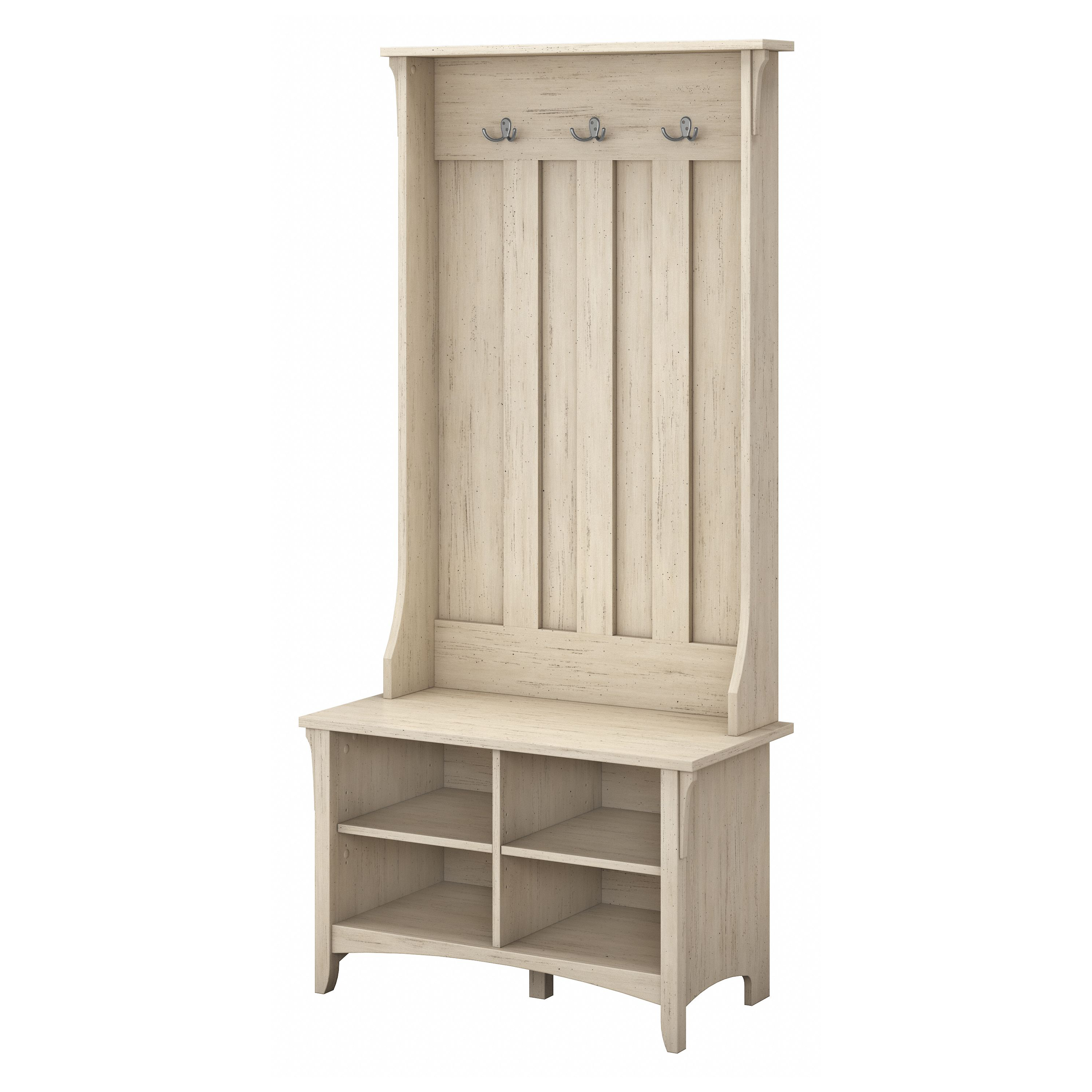 Shop Bush Furniture Salinas Hall Tree with Shoe Storage Bench 02 SAS532AW-03 #color_antique white