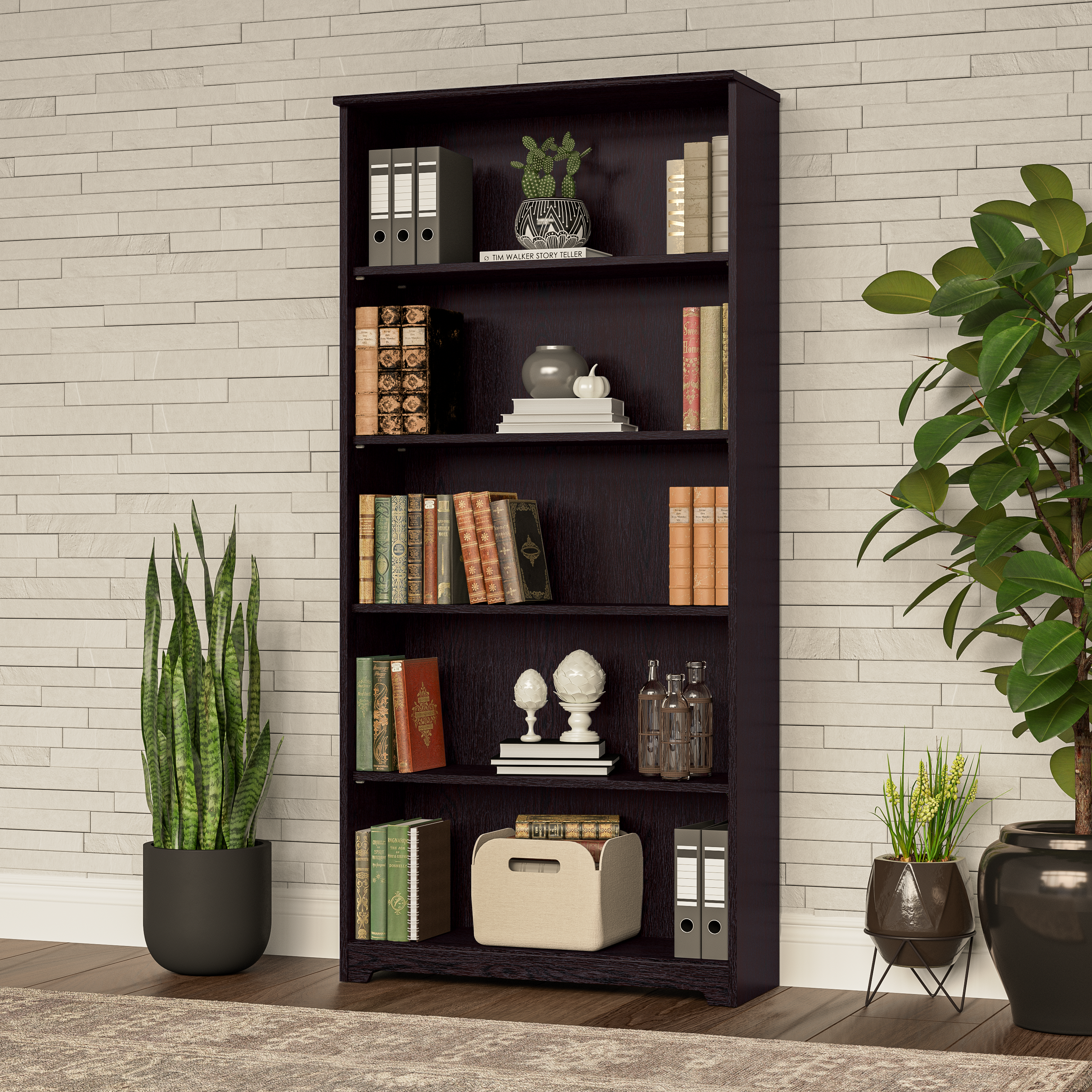 Shop Bush Furniture Cabot Tall 5 Shelf Bookcase 01 WC31866 #color_espresso oak