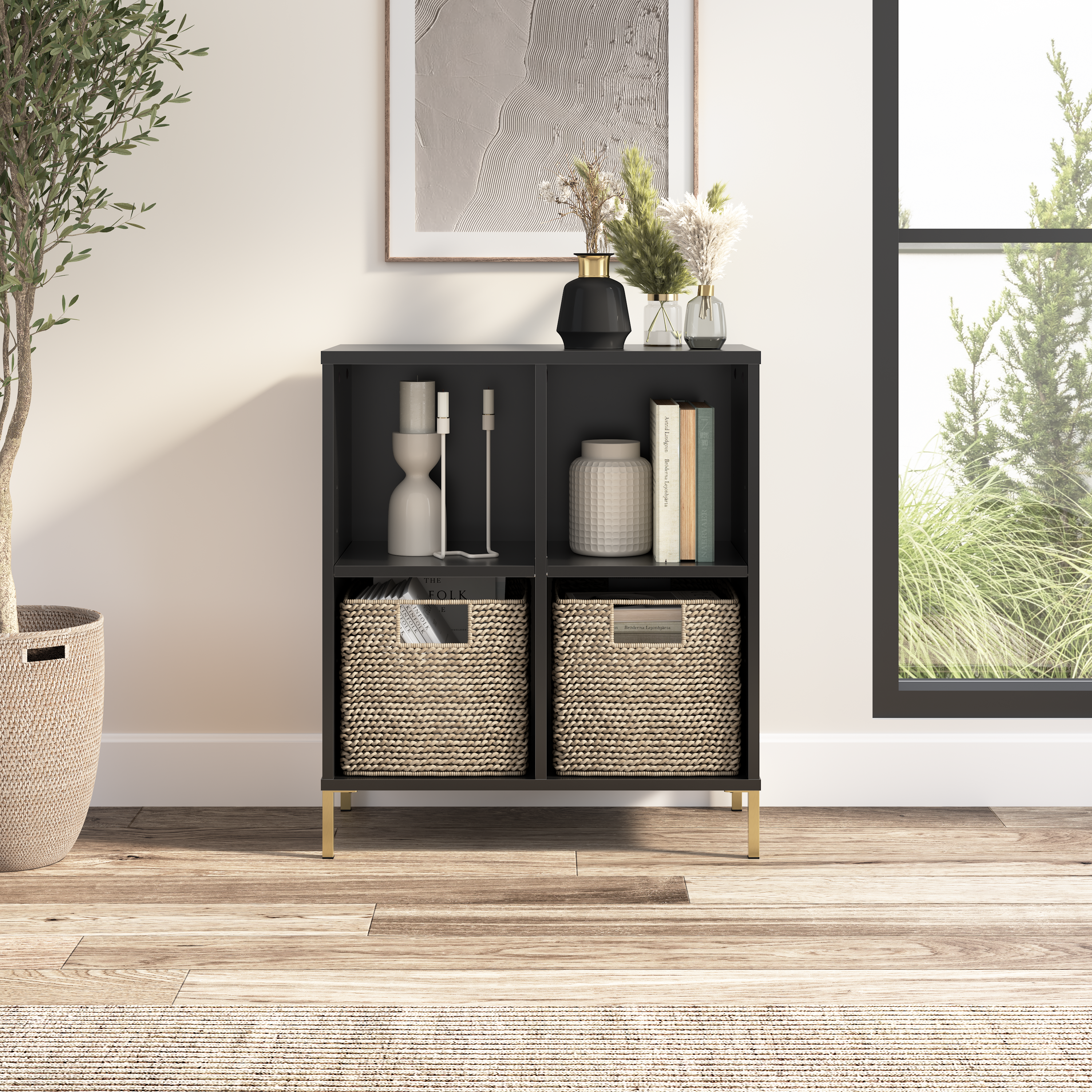 Shop Bush Furniture Soho 4 Cube Organizer 01 SHB125BL-Z #color_black stipple