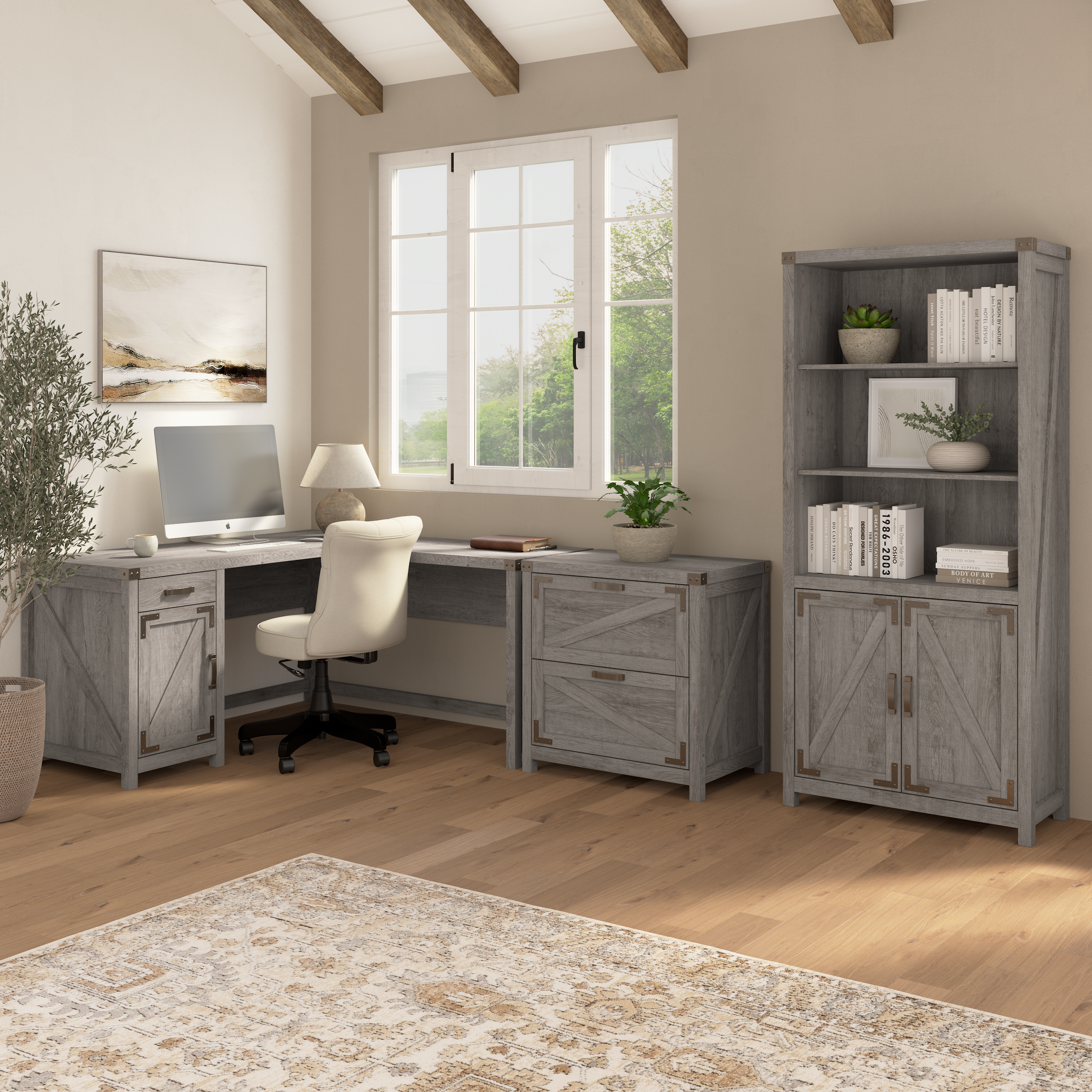 Shop Bush Furniture Knoxville 60W L Shaped Desk with Drawer and Storage Cabinet 05 CGD160RTG-03 #color_restored gray