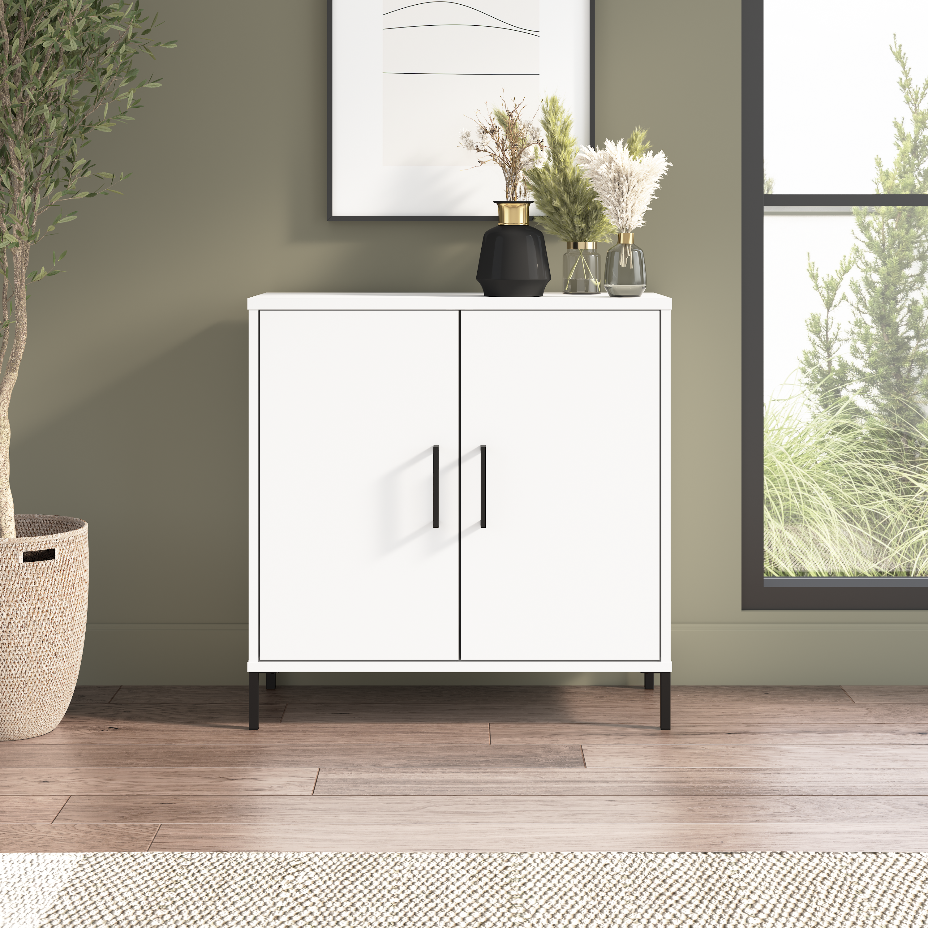 Shop Bush Furniture Soho Low Storage Cabinet with Doors 01 SHS229WH-Z #color_white