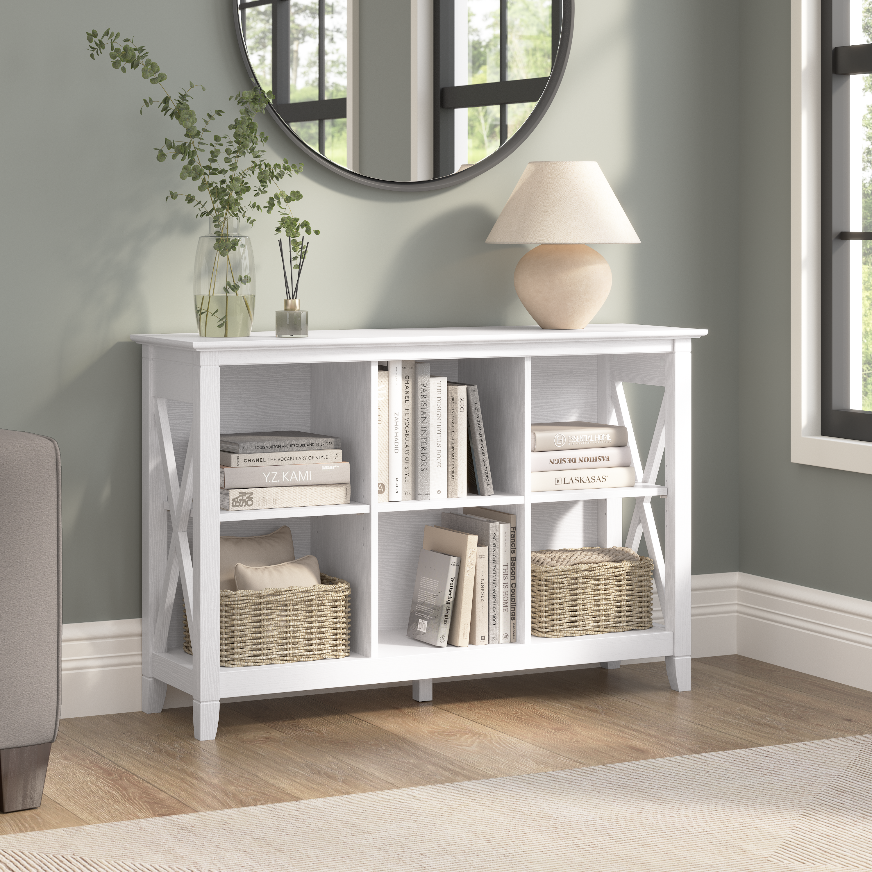 Shop Bush Furniture Key West 6 Cube Bookcase 01 KWB146WT-03 #color_pure white oak