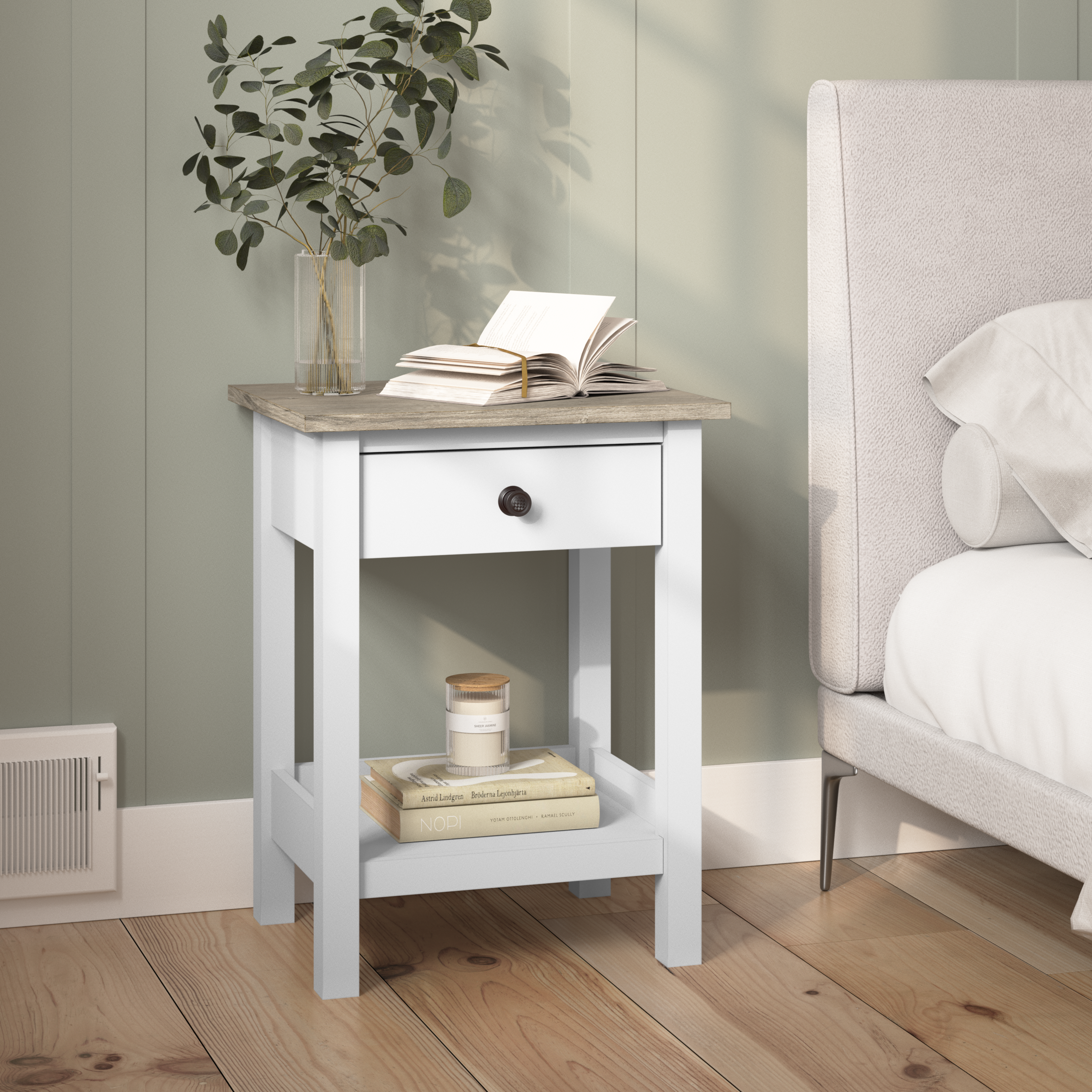 Shop Bush Furniture Mayfield Nightstand 01 MAT119GW2-Z #color_shiplap gray/pure white