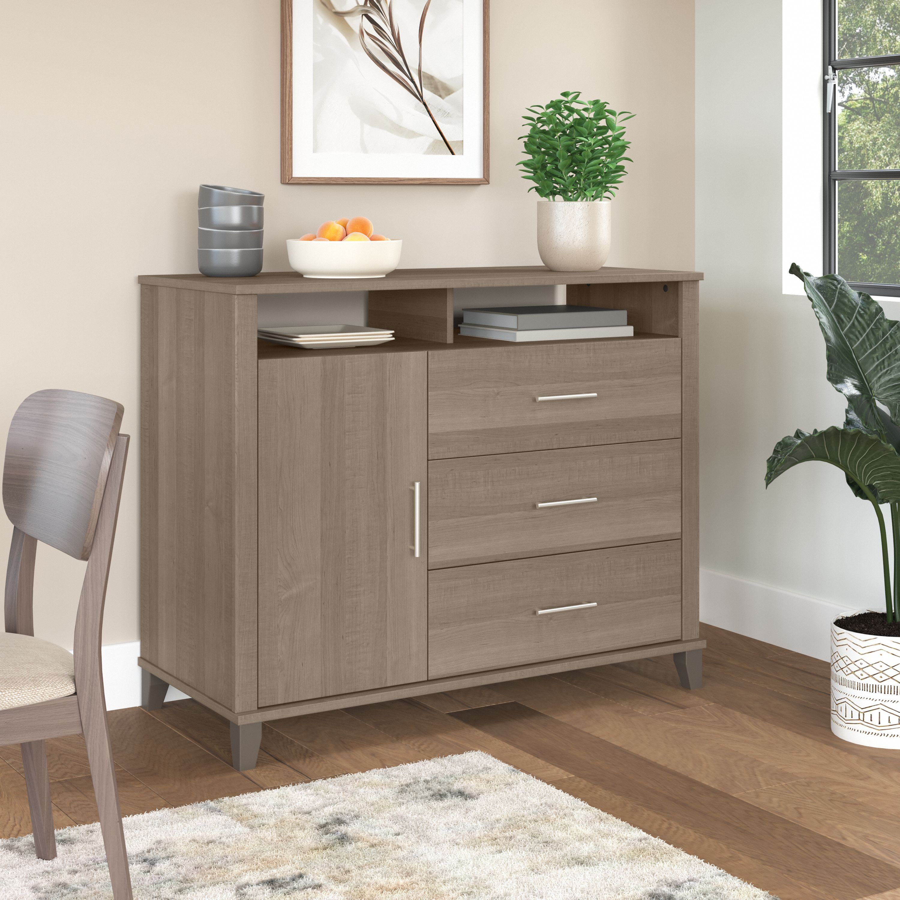 Shop Bush Furniture Somerset Tall Sideboard Buffet Cabinet 01 STV148AGK-Z1 #color_ash gray