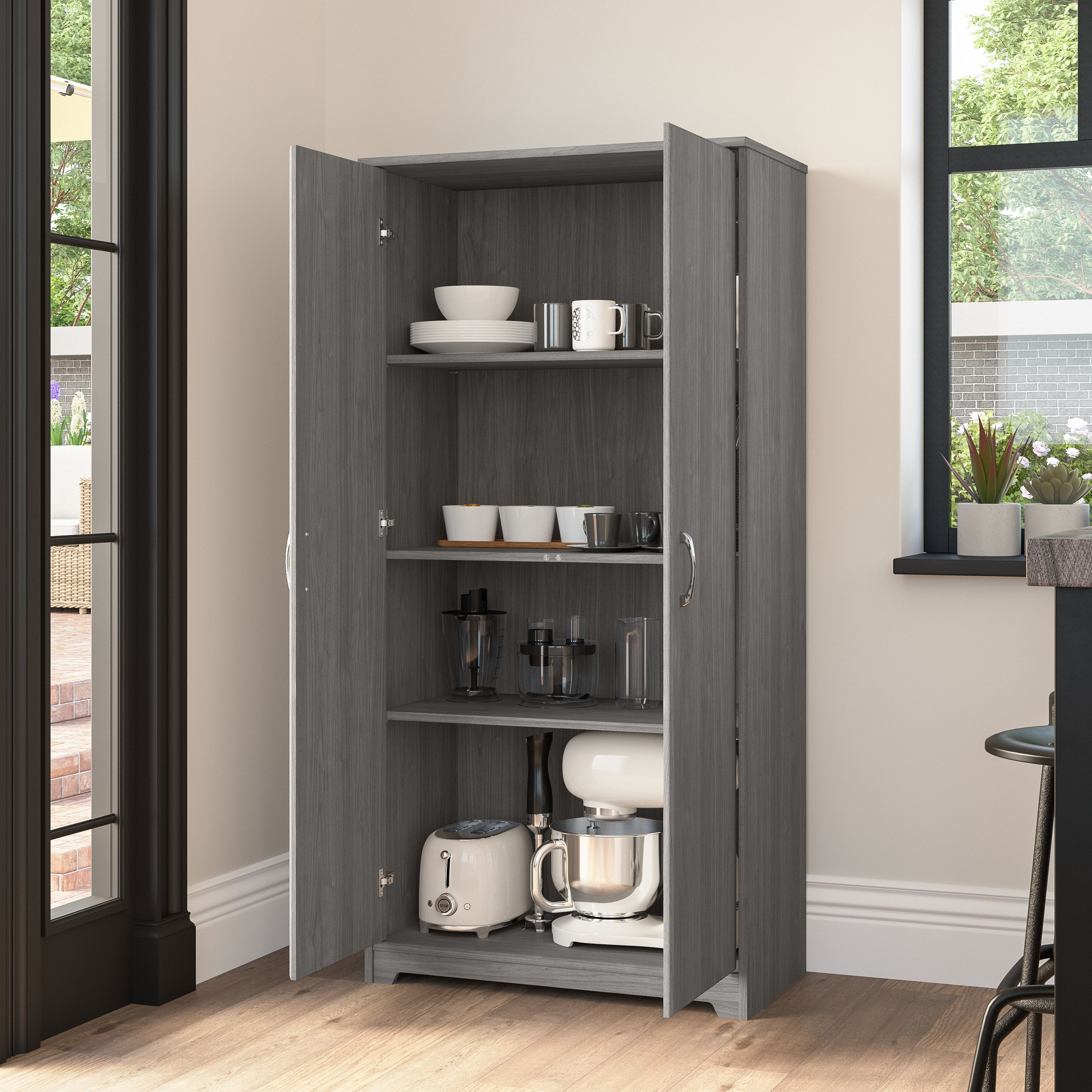 Shop Bush Furniture Cabot Tall Kitchen Pantry Cabinet with Doors 03 WC31399-Z #color_modern gray