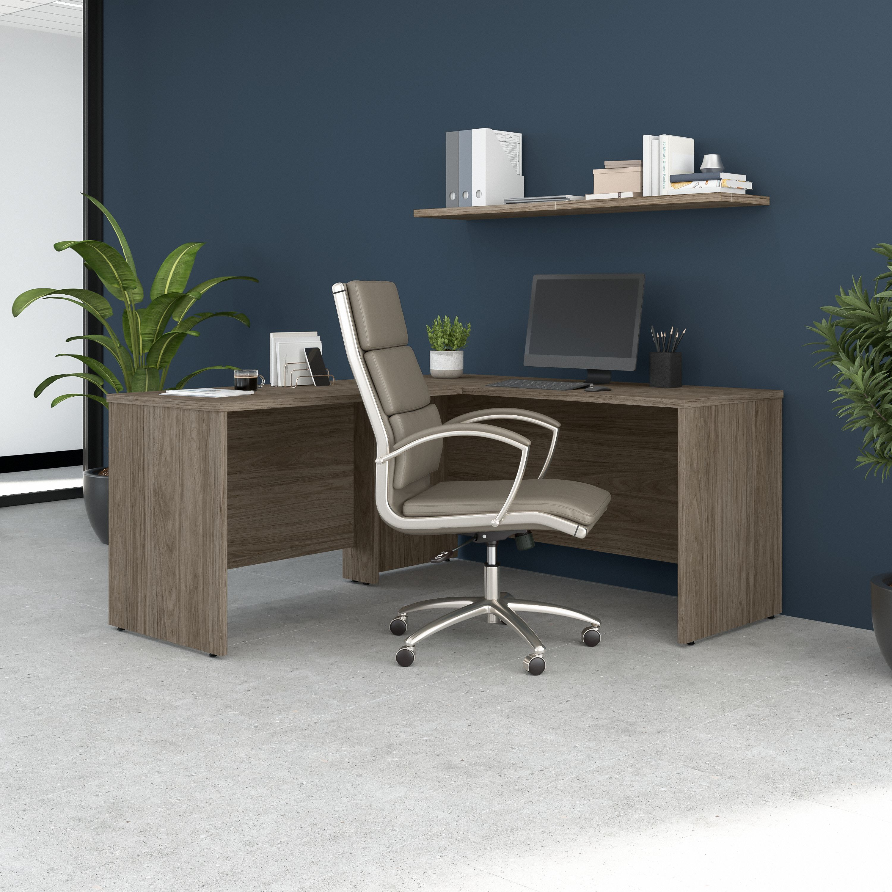 Shop Bush Business Furniture Studio C 60W x 24D L Shaped Desk with 42W Return 01 STC051MH #color_modern hickory