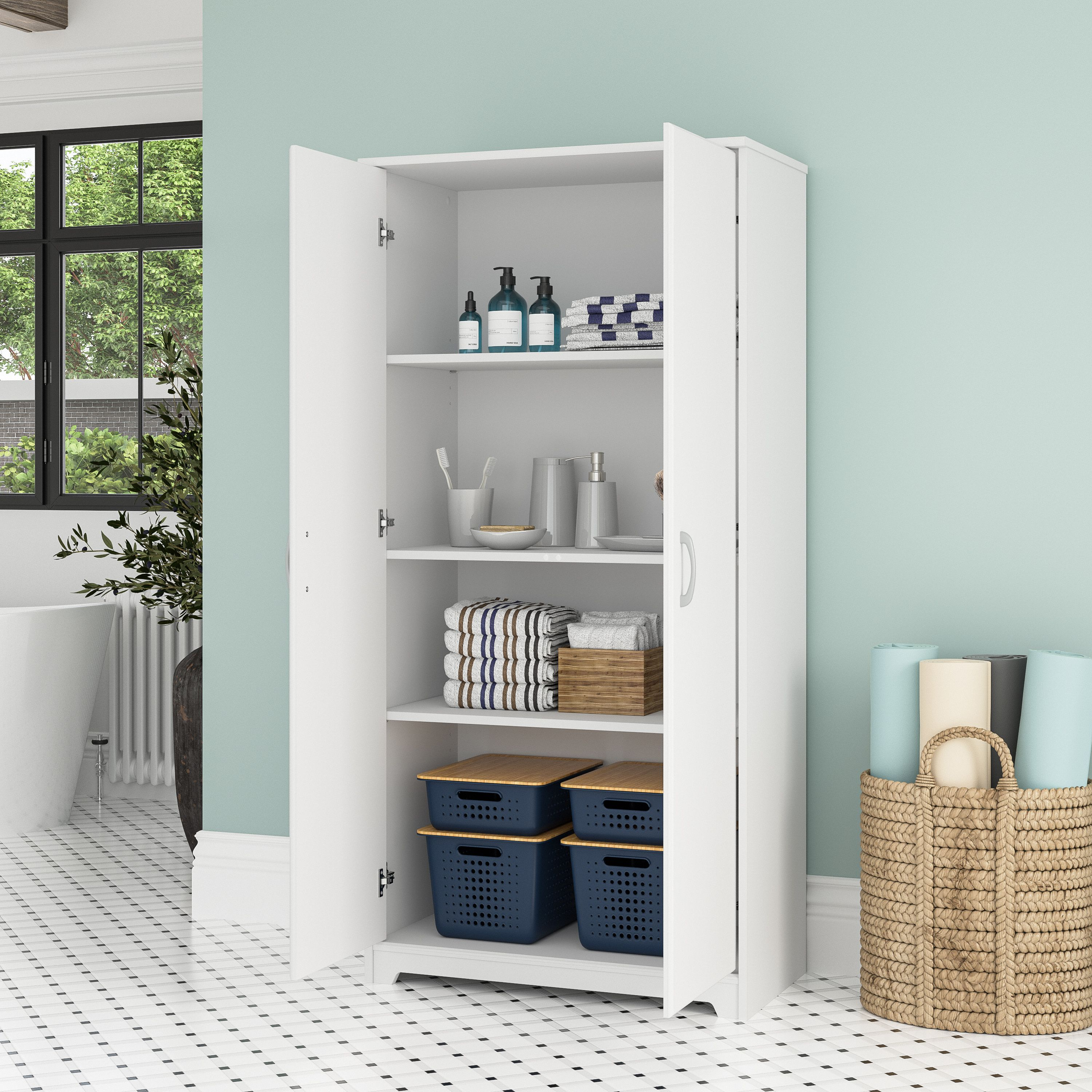 Shop Bush Furniture Cabot Tall Bathroom Storage Cabinet with Doors 03 WC31999-Z1 #color_white