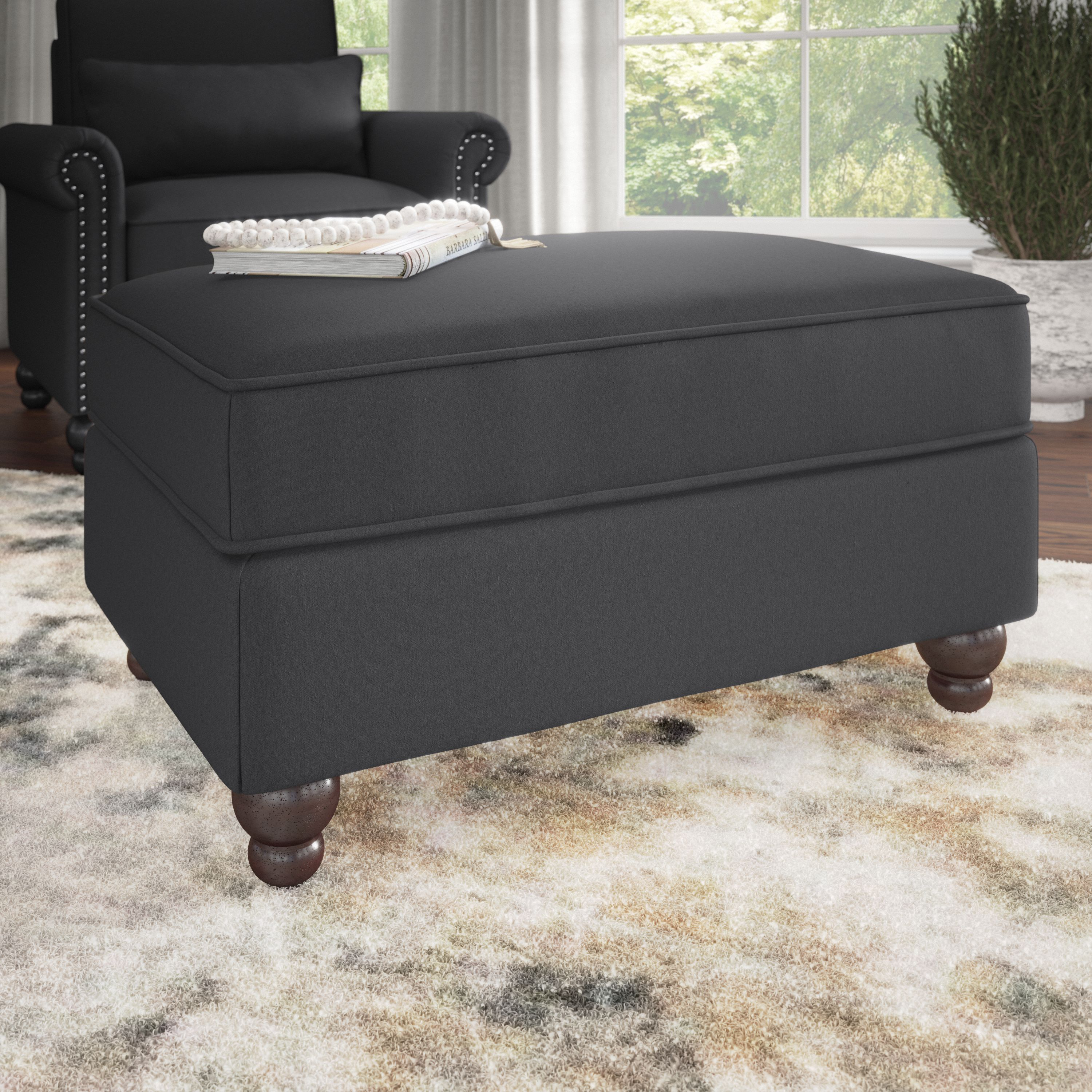 Shop Bush Furniture Coventry Storage Ottoman 01 CVO34BCGH-Z #color_charcoal gray herringbone fabr