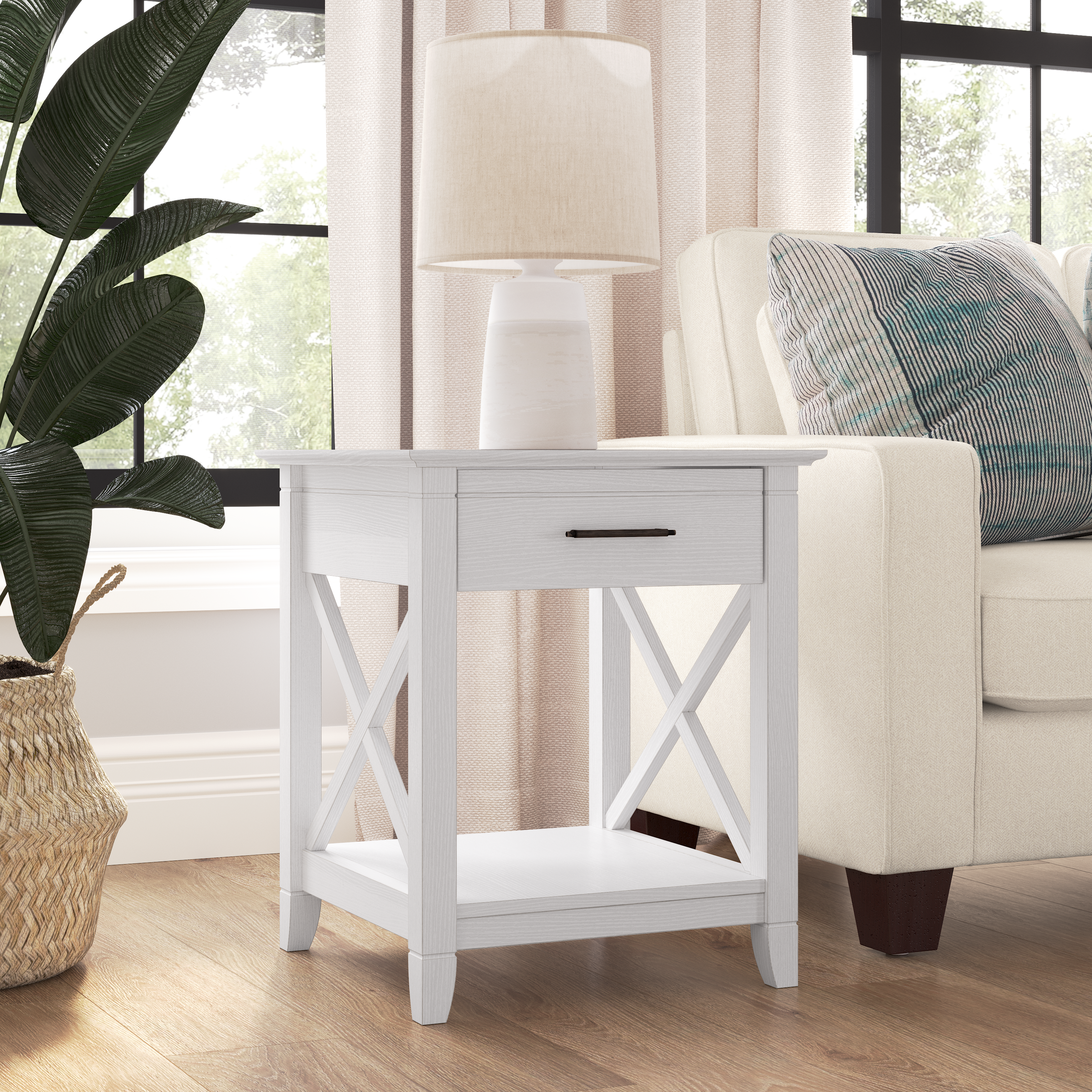 Shop Bush Furniture Key West End Table with Storage 01 KWT120WT-03 #color_pure white oak