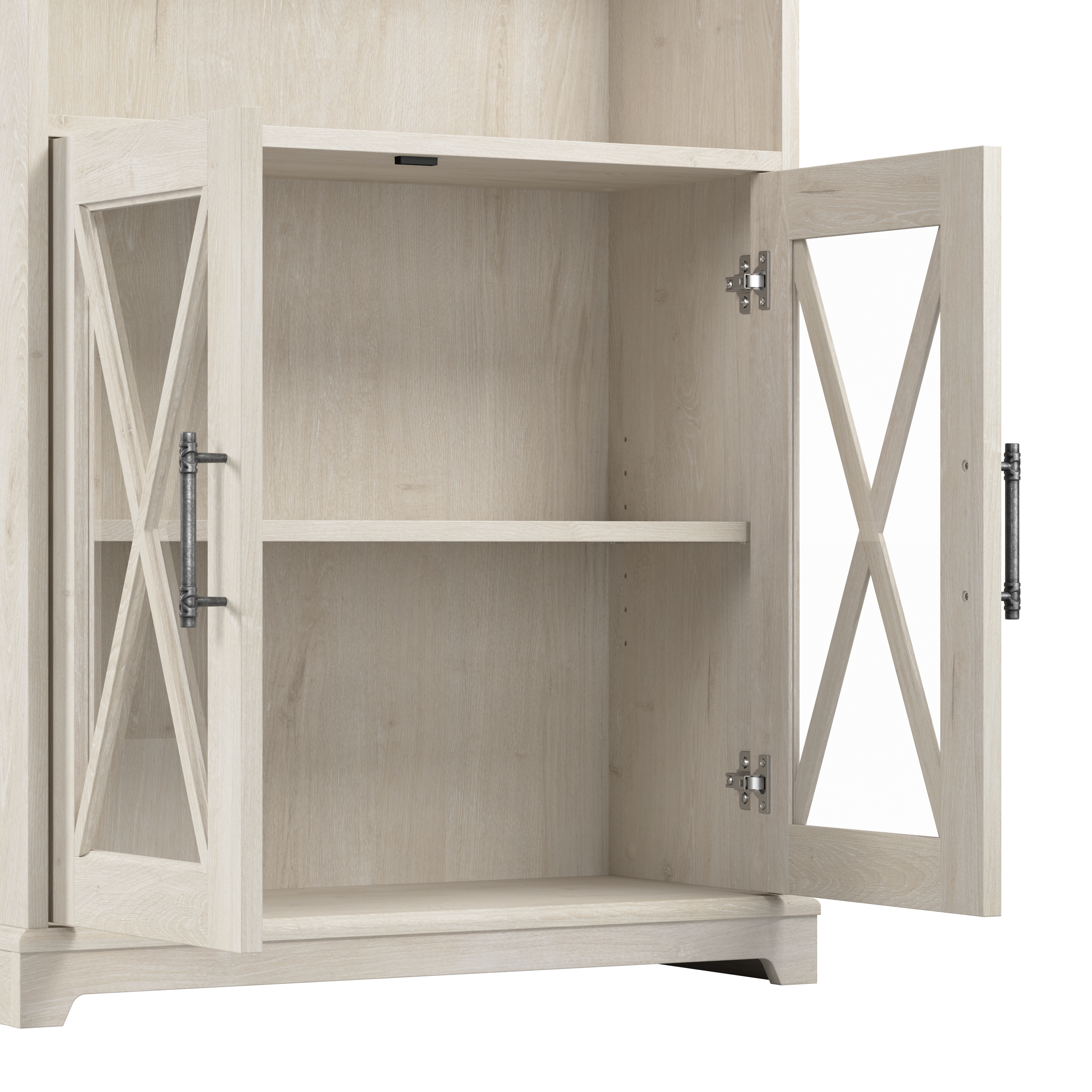 Shop Bush Furniture Lennox Farmhouse 5 Shelf Bookcase with Glass Doors - Set of 2 07 LEN001LW #color_linen white oak