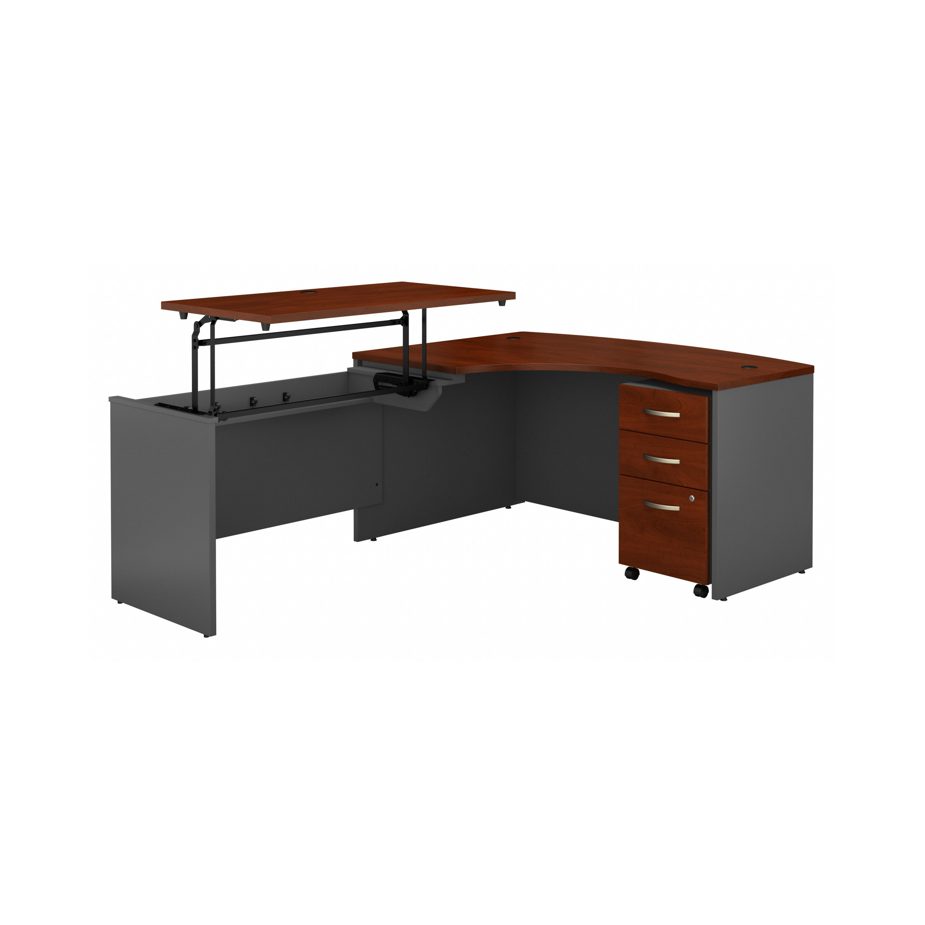 Shop Bush Business Furniture Series C 60W x 43D Left Hand 3 Position Sit to Stand L Shaped Desk with Mobile File Cabinet 02 SRC127HCSU #color_hansen cherry/graphite gray