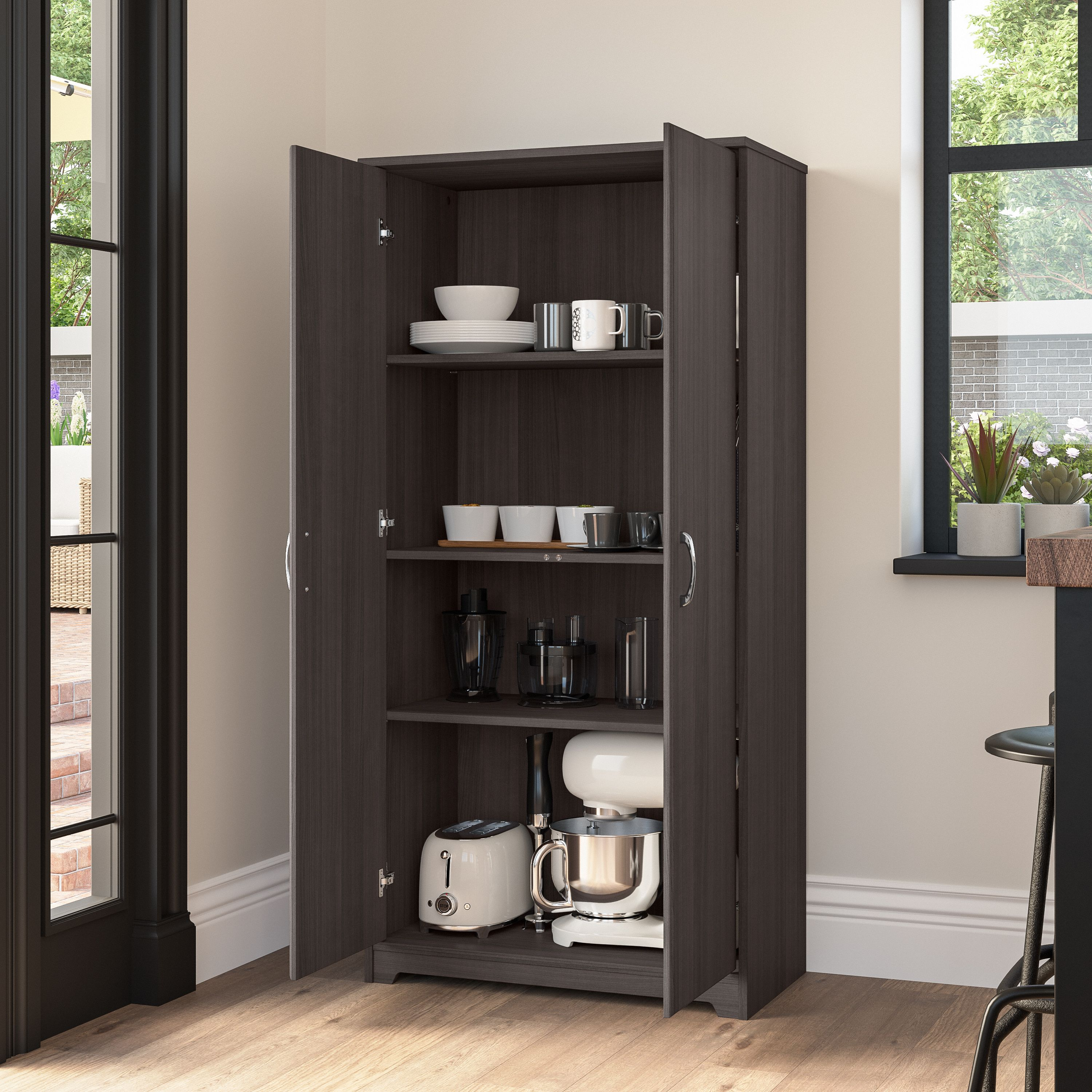 Shop Bush Furniture Cabot Tall Kitchen Pantry Cabinet with Doors 03 WC31799-Z #color_heather gray