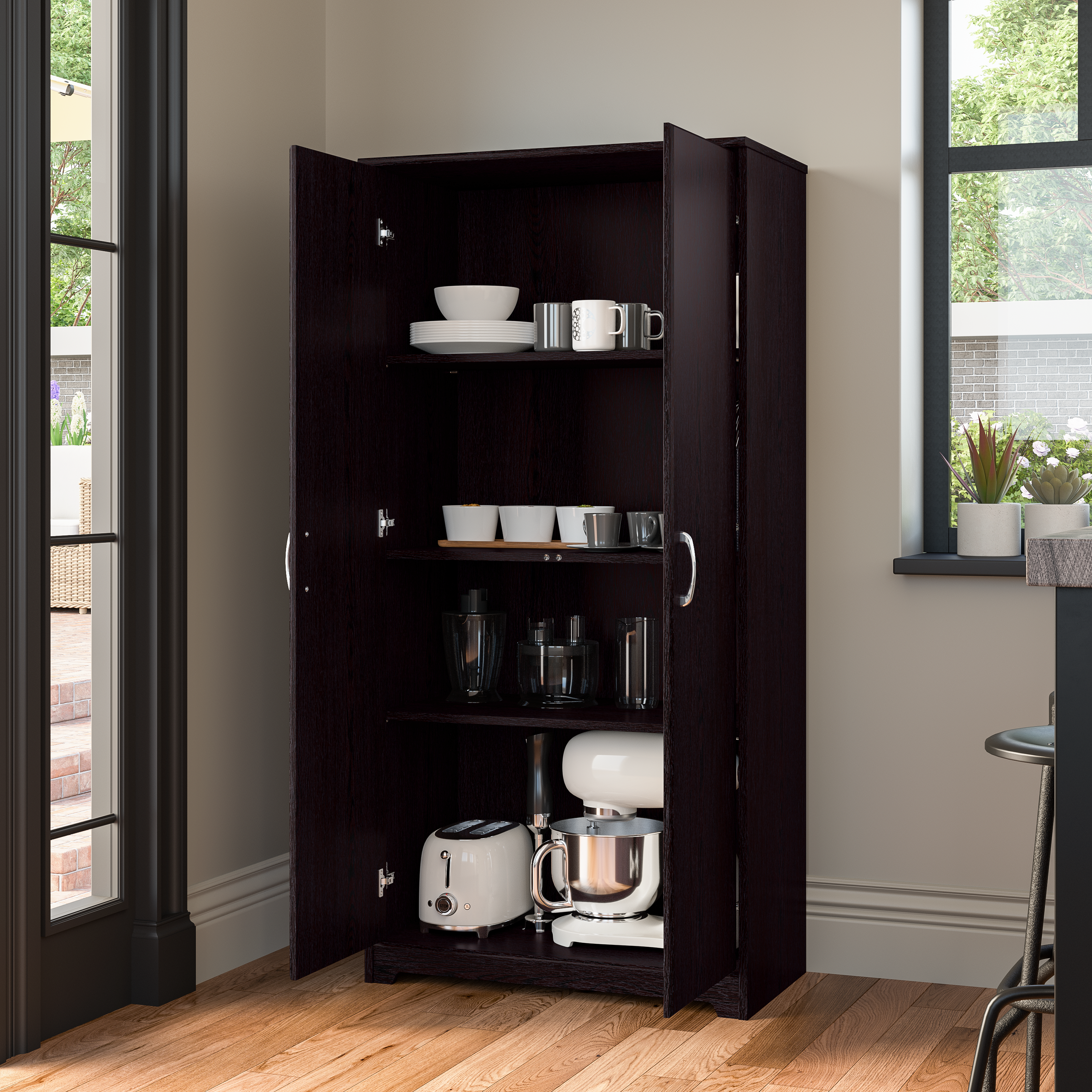 Shop Bush Furniture Cabot Tall Kitchen Pantry Cabinet with Doors 03 WC31899-Z #color_espresso oak