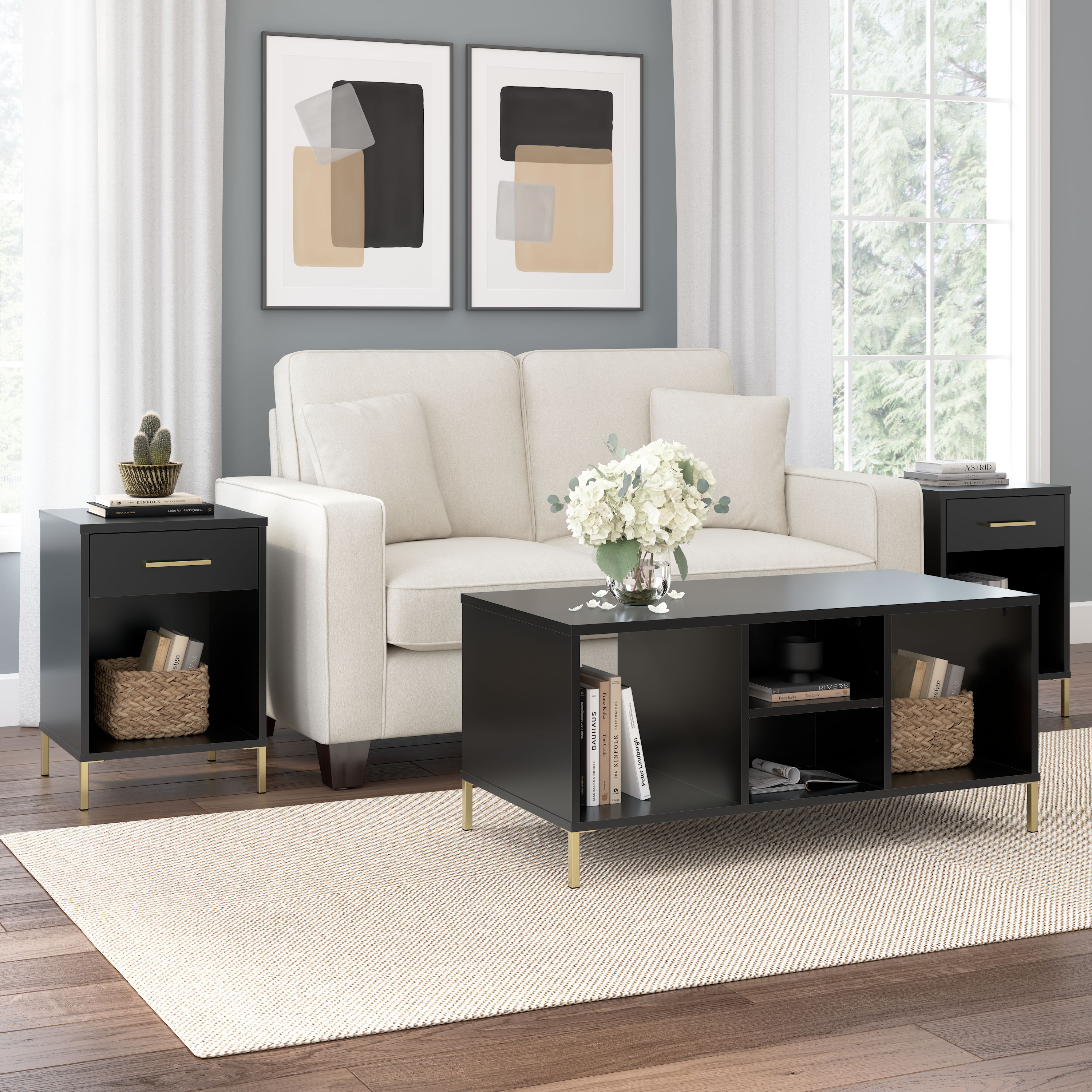 Shop Bush Furniture Soho Coffee Table with End Tables 01 SHH004BL #color_black stipple