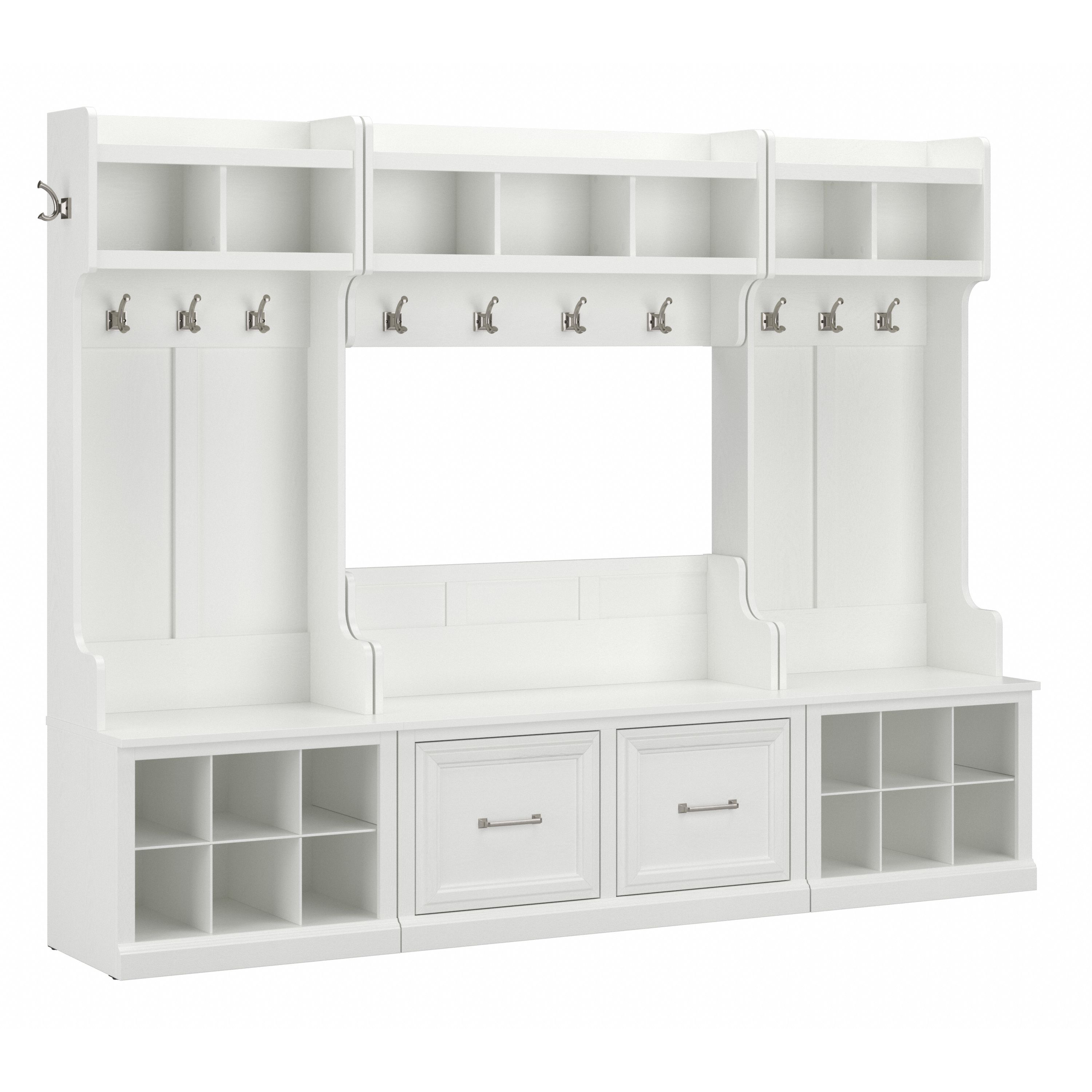 Shop Bush Furniture Woodland Full Entryway Storage Set with Coat Rack and Shoe Bench with Doors 02 WDL013WAS #color_white ash