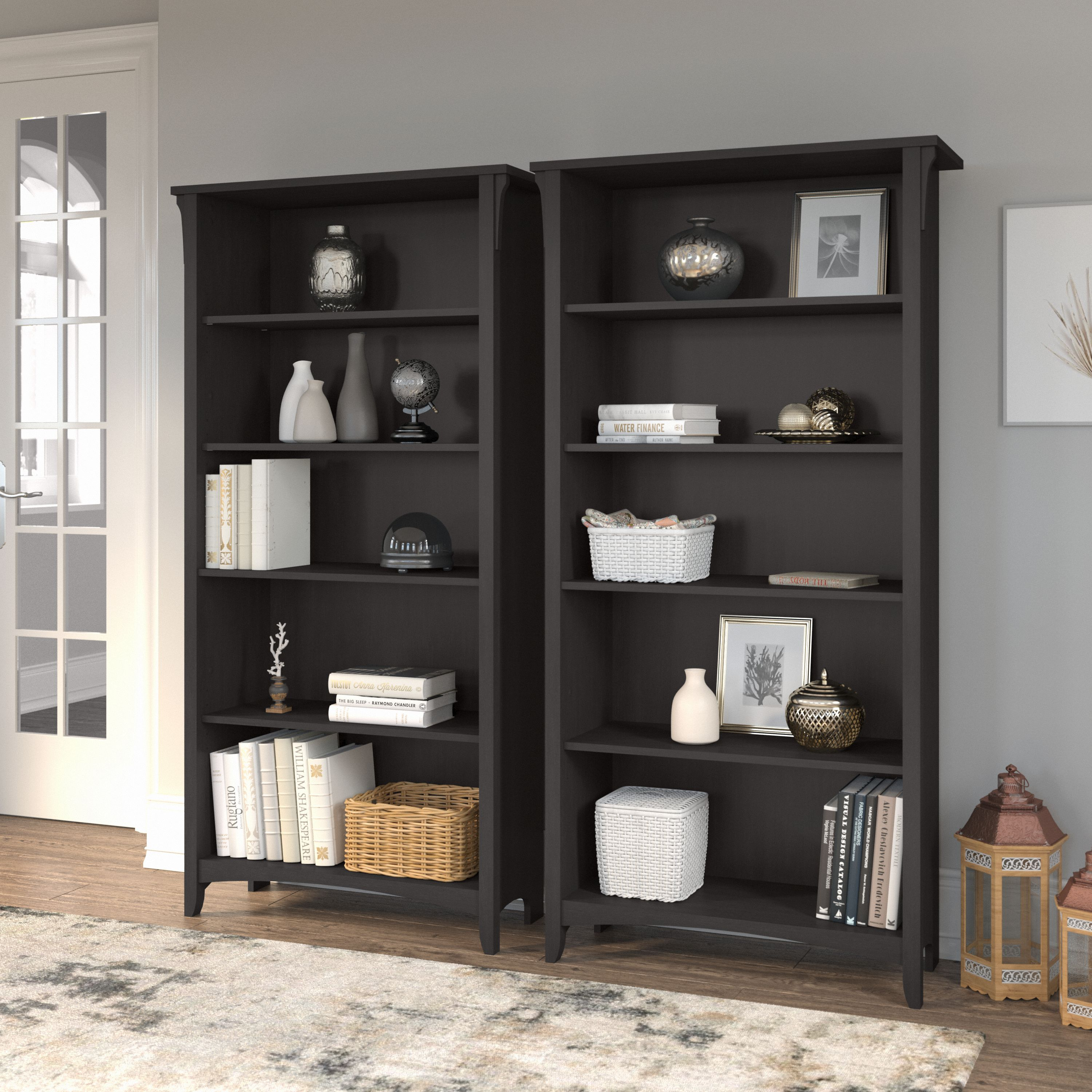 Shop Bush Furniture Salinas Tall 5 Shelf Bookcase - Set of 2 01 SAL036VB #color_vintage black