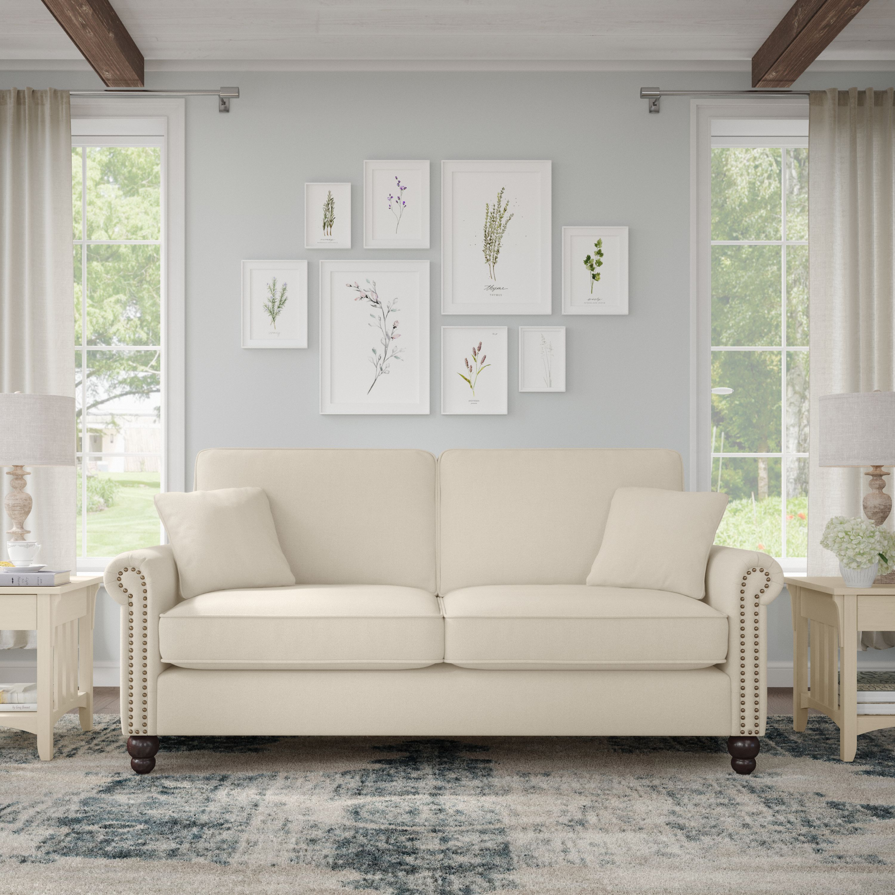 Shop Bush Furniture Coventry 73W Sofa 01 CVJ73BCRH-03K #color_cream herringbone fabric