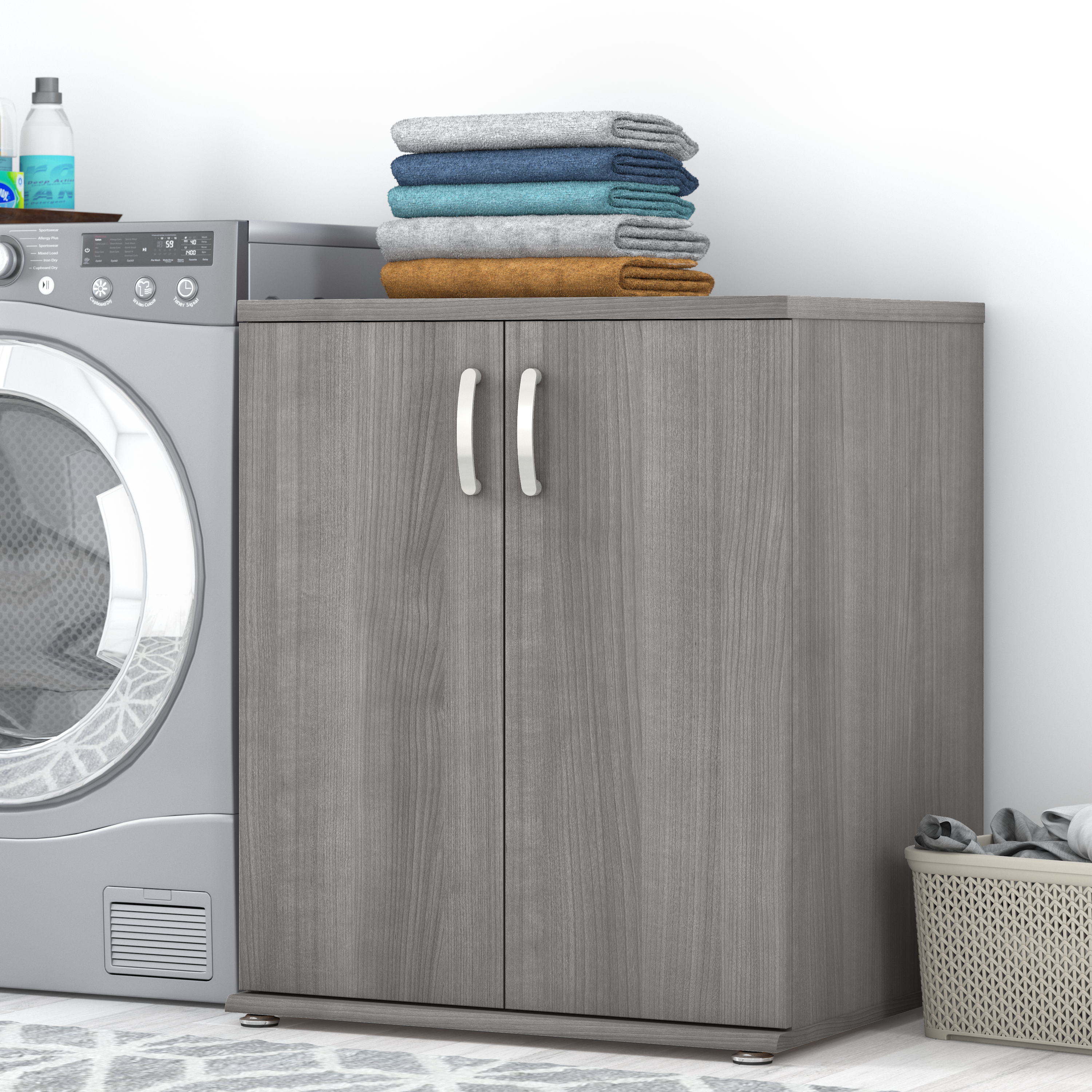 Shop Bush Business Furniture Universal Laundry Room Storage Cabinet with Doors and Shelves 01 LNS128PG-Z #color_platinum gray