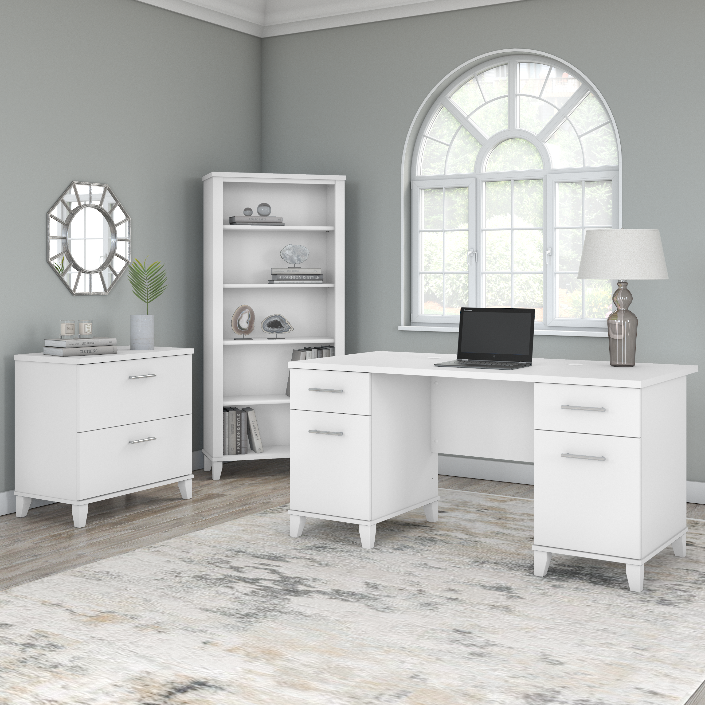 Shop Bush Furniture Somerset 60W Office Desk with Drawers 05 WC81928K #color_white