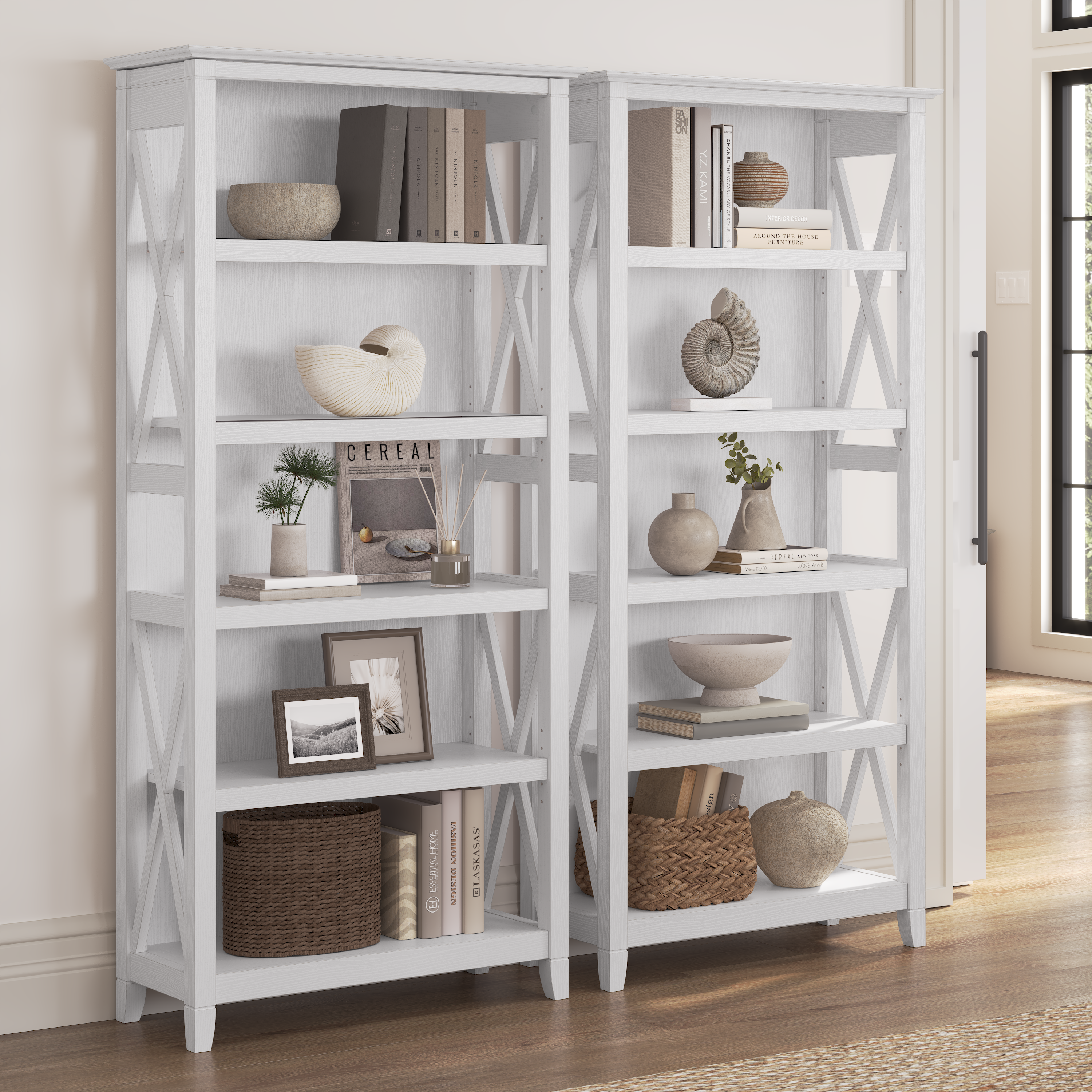 Shop Bush Furniture Key West 5 Shelf Bookcase Set 01 KWS046WT #color_pure white oak