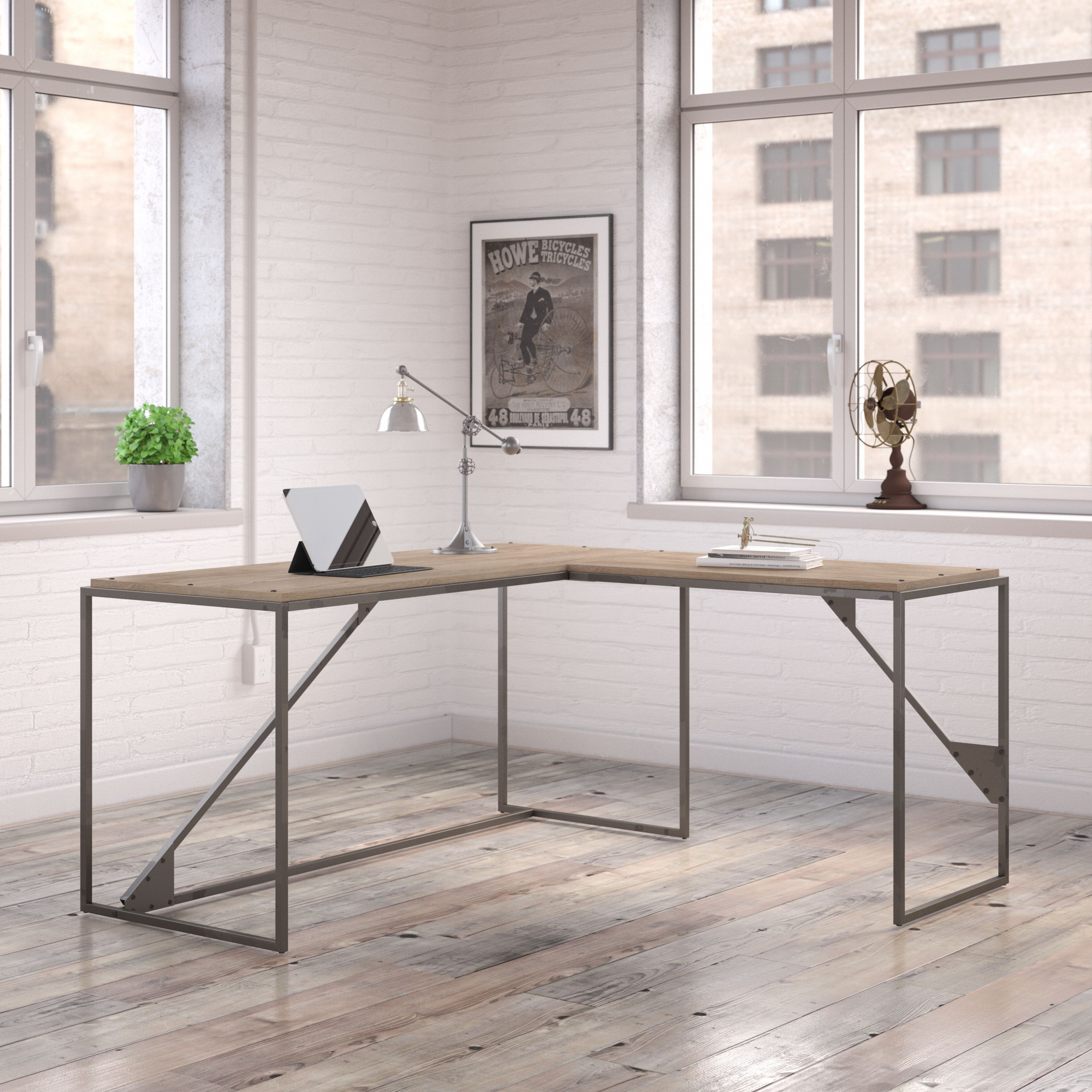 Shop Bush Furniture Refinery 62W L Shaped Industrial Desk 01 RFY003RG #color_rustic gray/charred wood