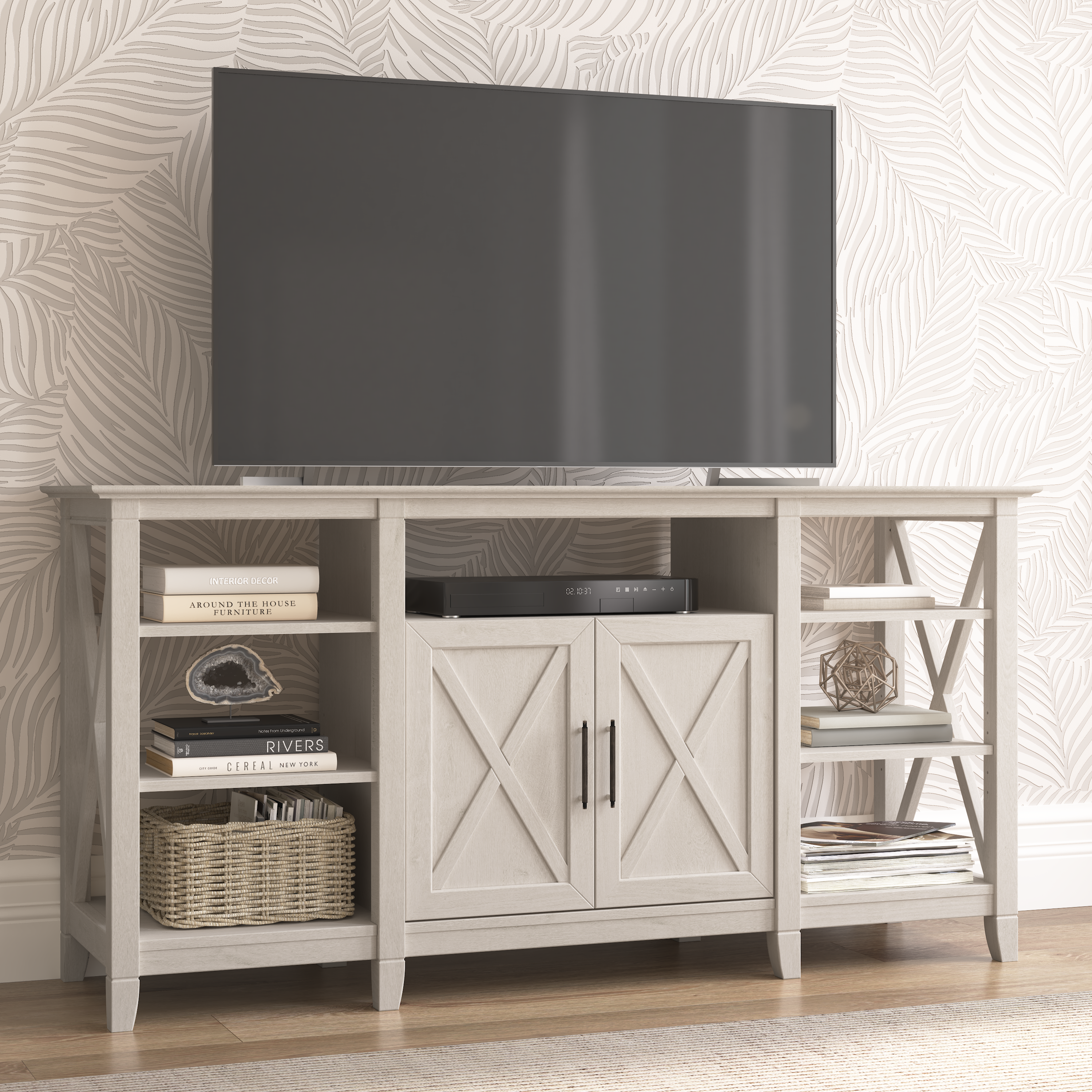 Shop Bush Furniture Key West Tall TV Stand for 65 Inch TV 01 KWV160LW-03 #color_linen white oak