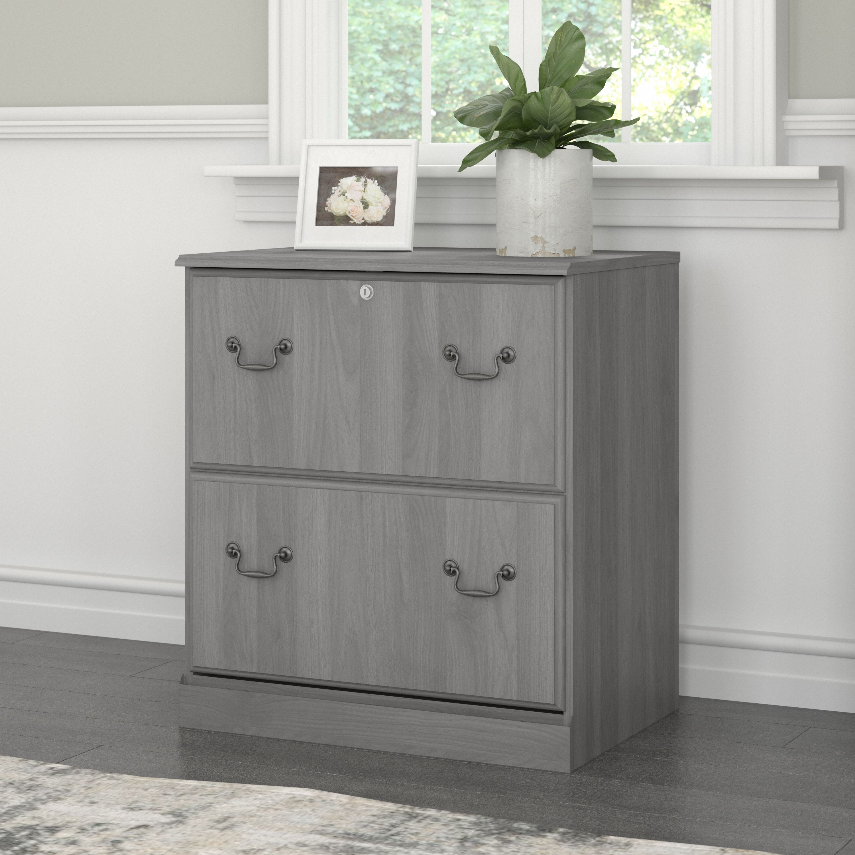 Shop Bush Furniture Saratoga 2 Drawer Lateral File Cabinet 01 EX45854-03 #color_modern gray/harvest cherry