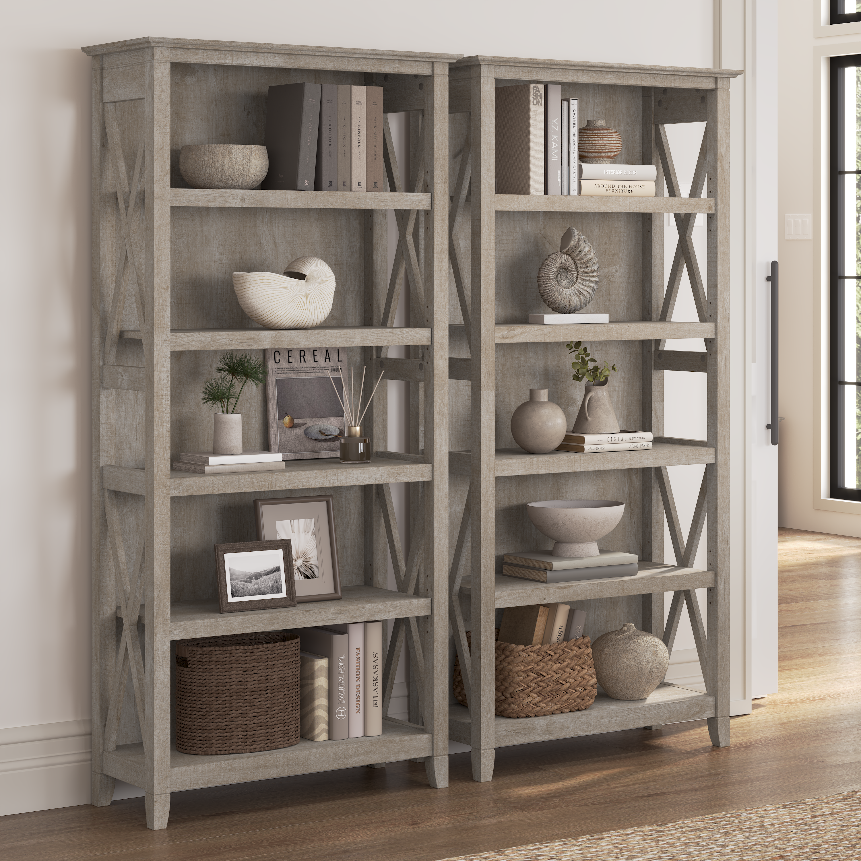 Shop Bush Furniture Key West 5 Shelf Bookcase Set 01 KWS046WG #color_washed gray