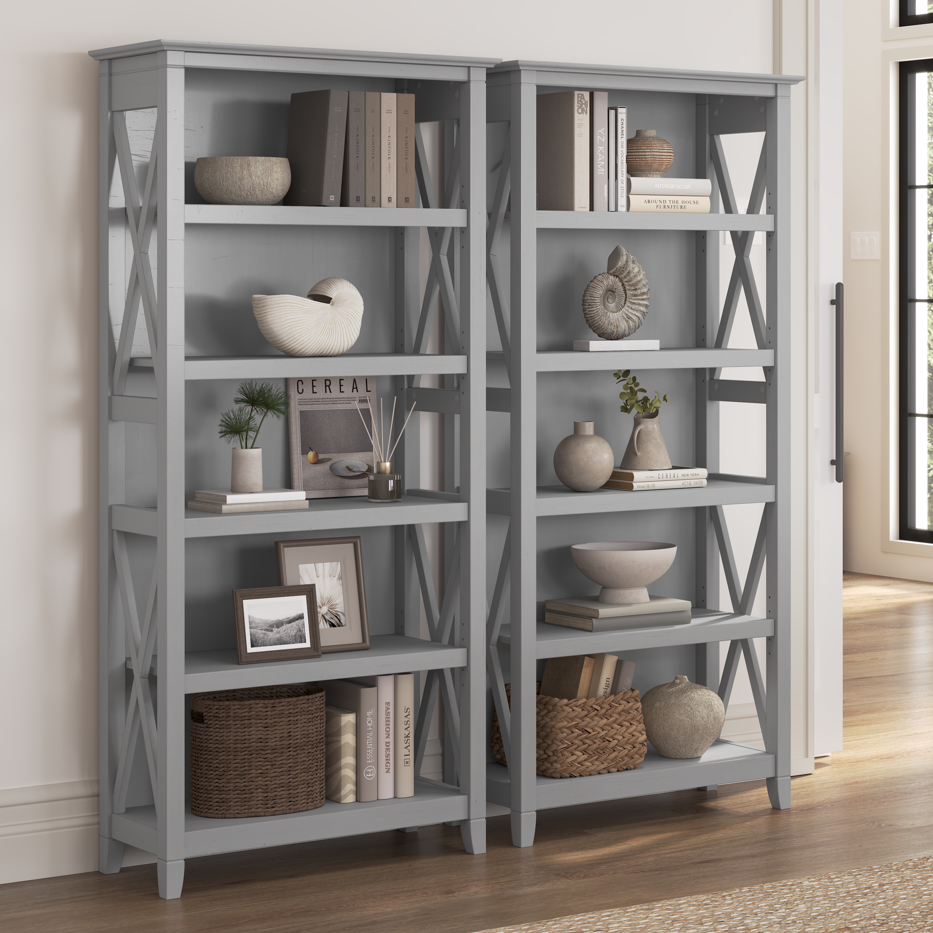 Shop Bush Furniture Key West 5 Shelf Bookcase Set 01 KWS046CG #color_cape cod gray