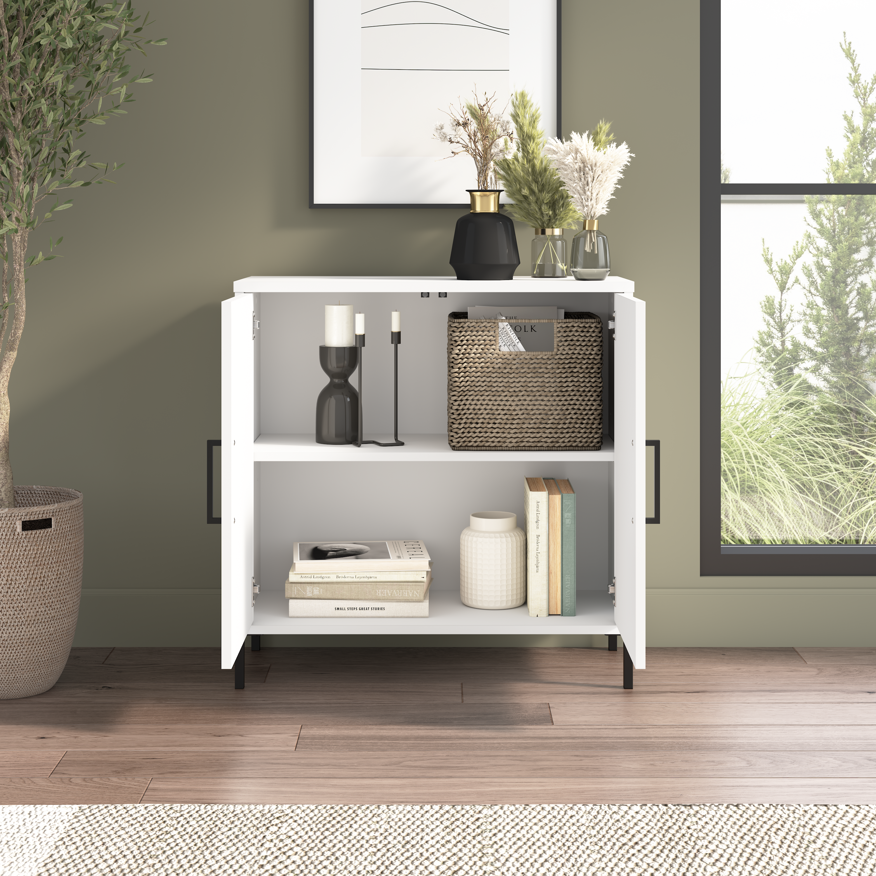 Shop Bush Furniture Soho Low Storage Cabinet with Doors 03 SHS229WH-Z #color_white