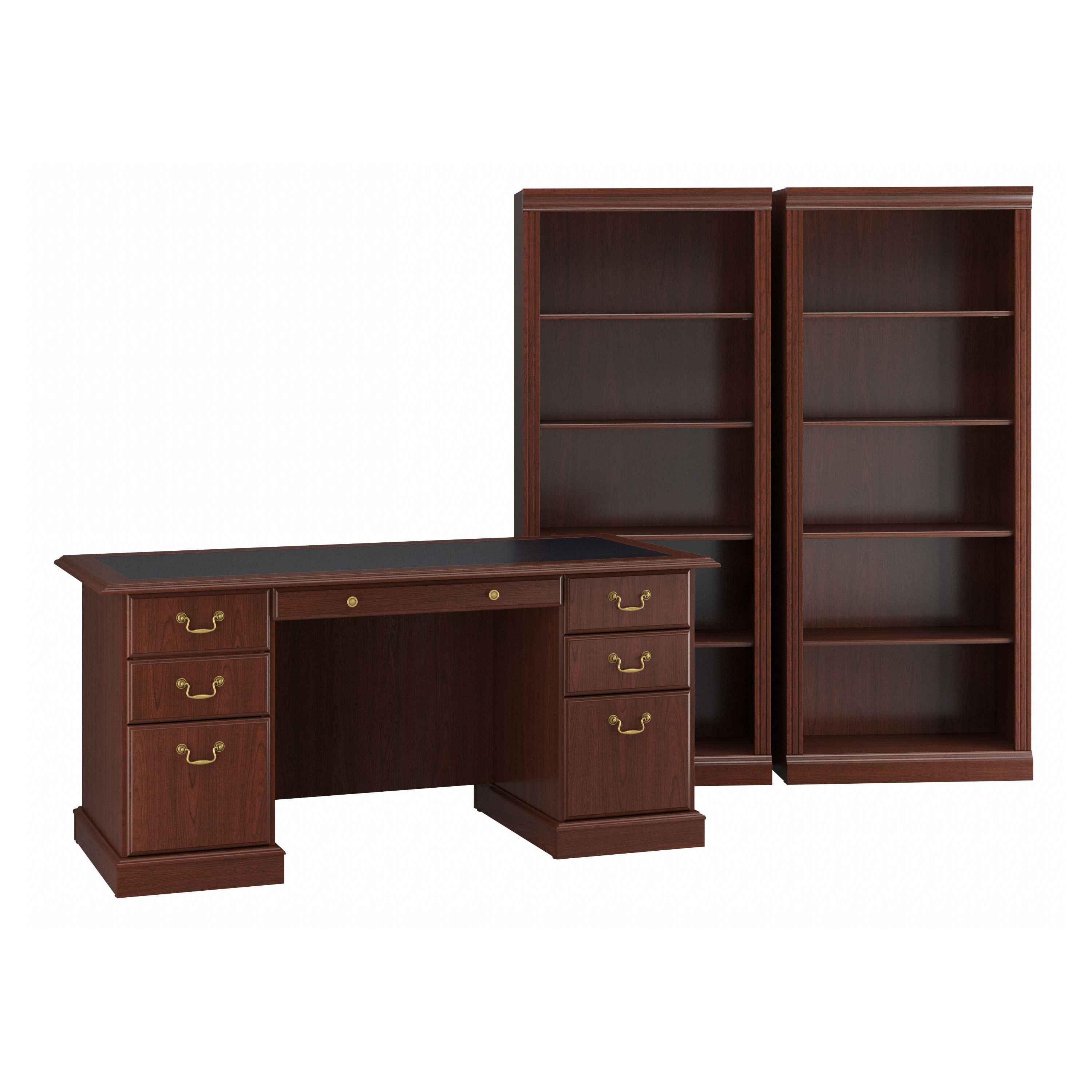 Shop Bush Furniture Saratoga Executive Desk and Bookcase Set 02 SAR003CS #color_harvest cherry/black