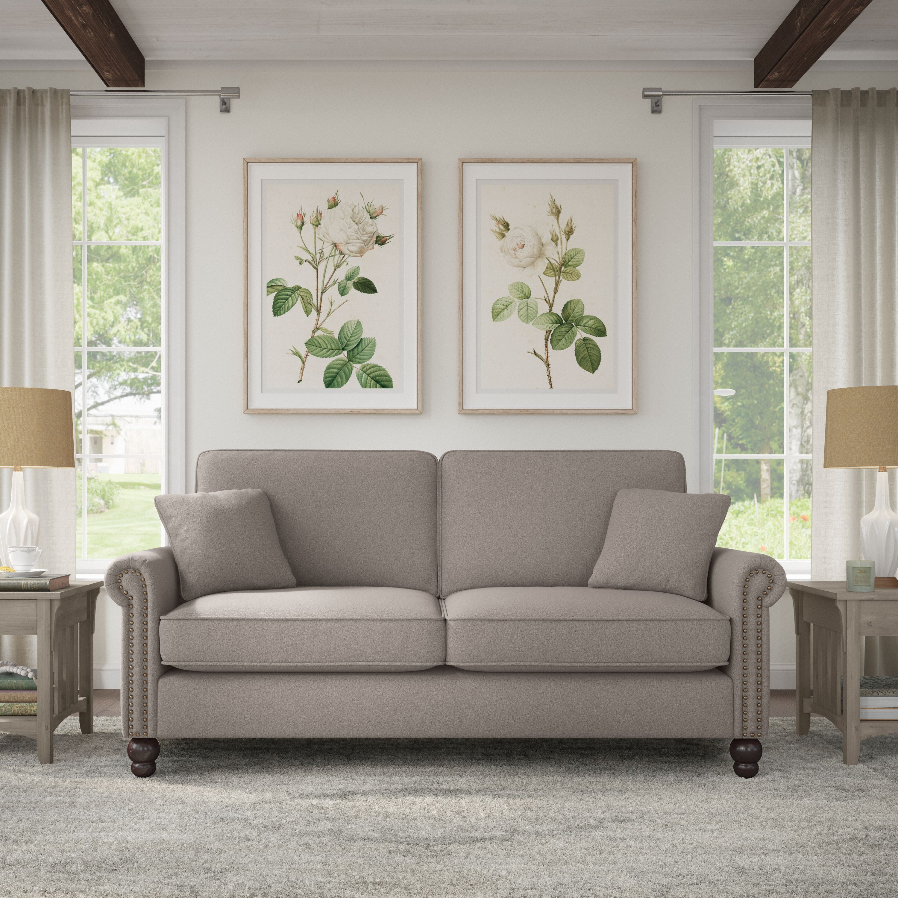 Shop Bush Furniture Coventry 73W Sofa 01 CVJ73BBGH-03K #color_beige herringbone fabric