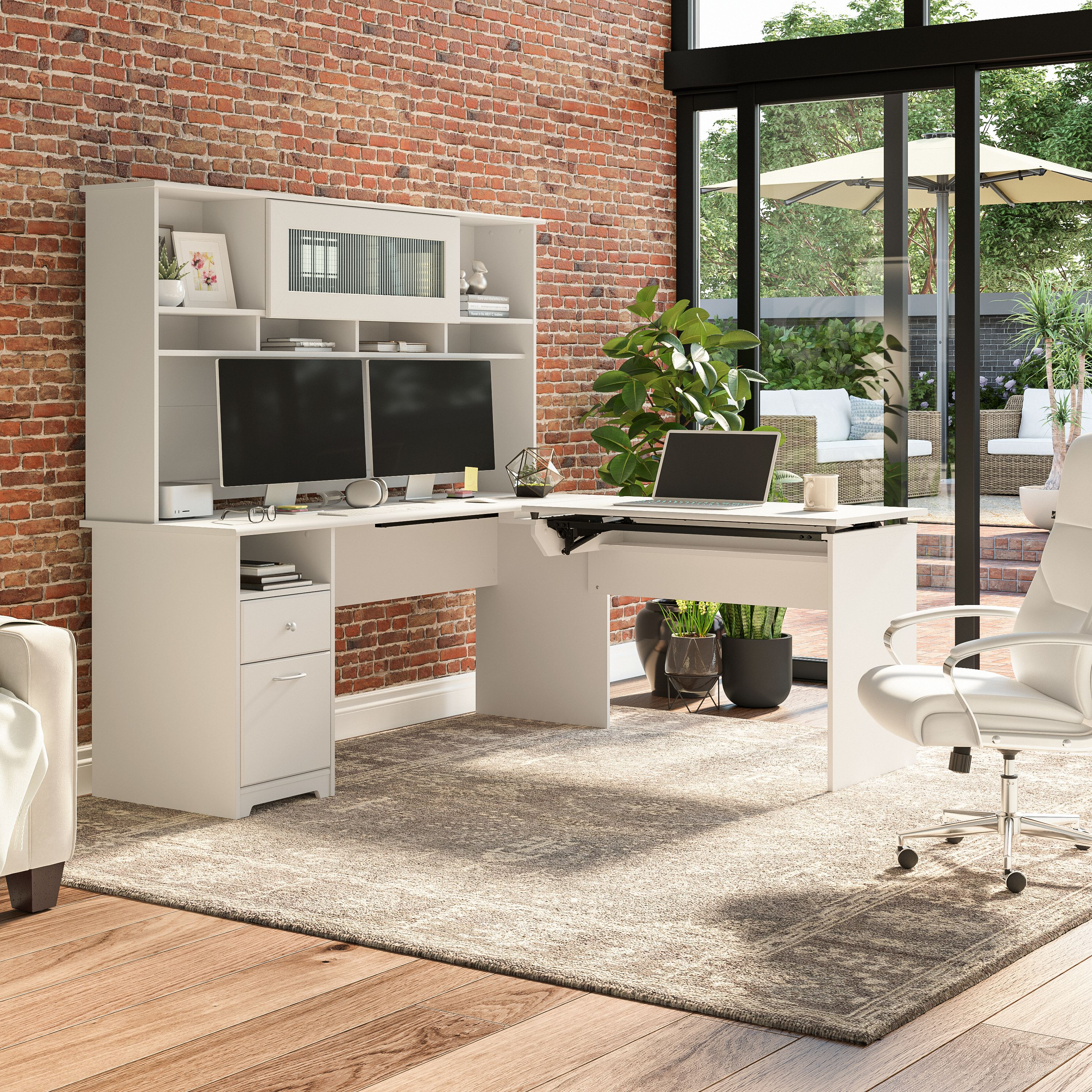 Shop Bush Furniture Cabot 72W 3 Position Sit to Stand L Shaped Desk with Hutch 03 CAB052WHN #color_white