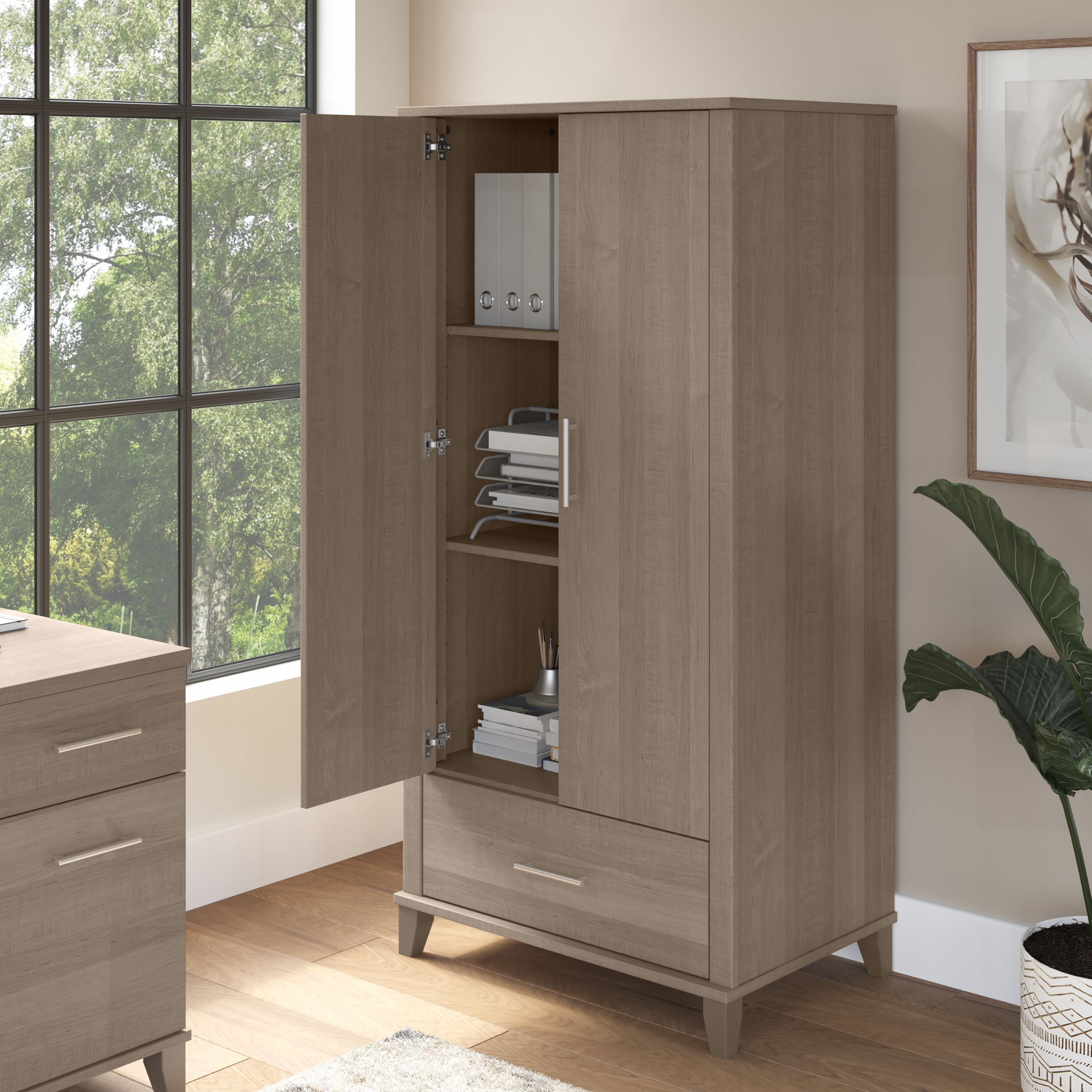 Shop Bush Furniture Somerset Tall Storage Cabinet with Doors and Drawer 03 STS166AGK-Z2 #color_ash gray