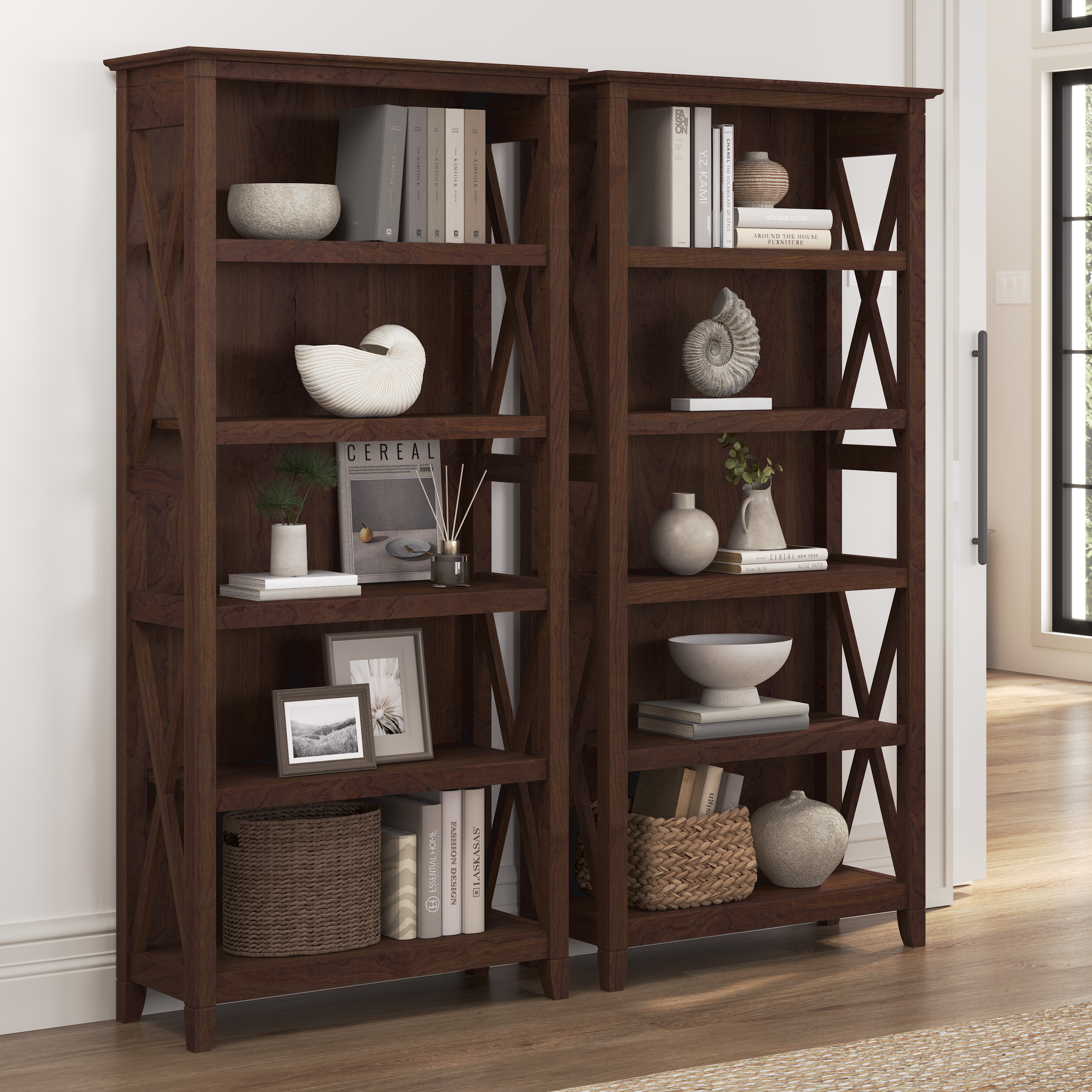 Shop Bush Furniture Key West 5 Shelf Bookcase Set 01 KWS046BC #color_bing cherry