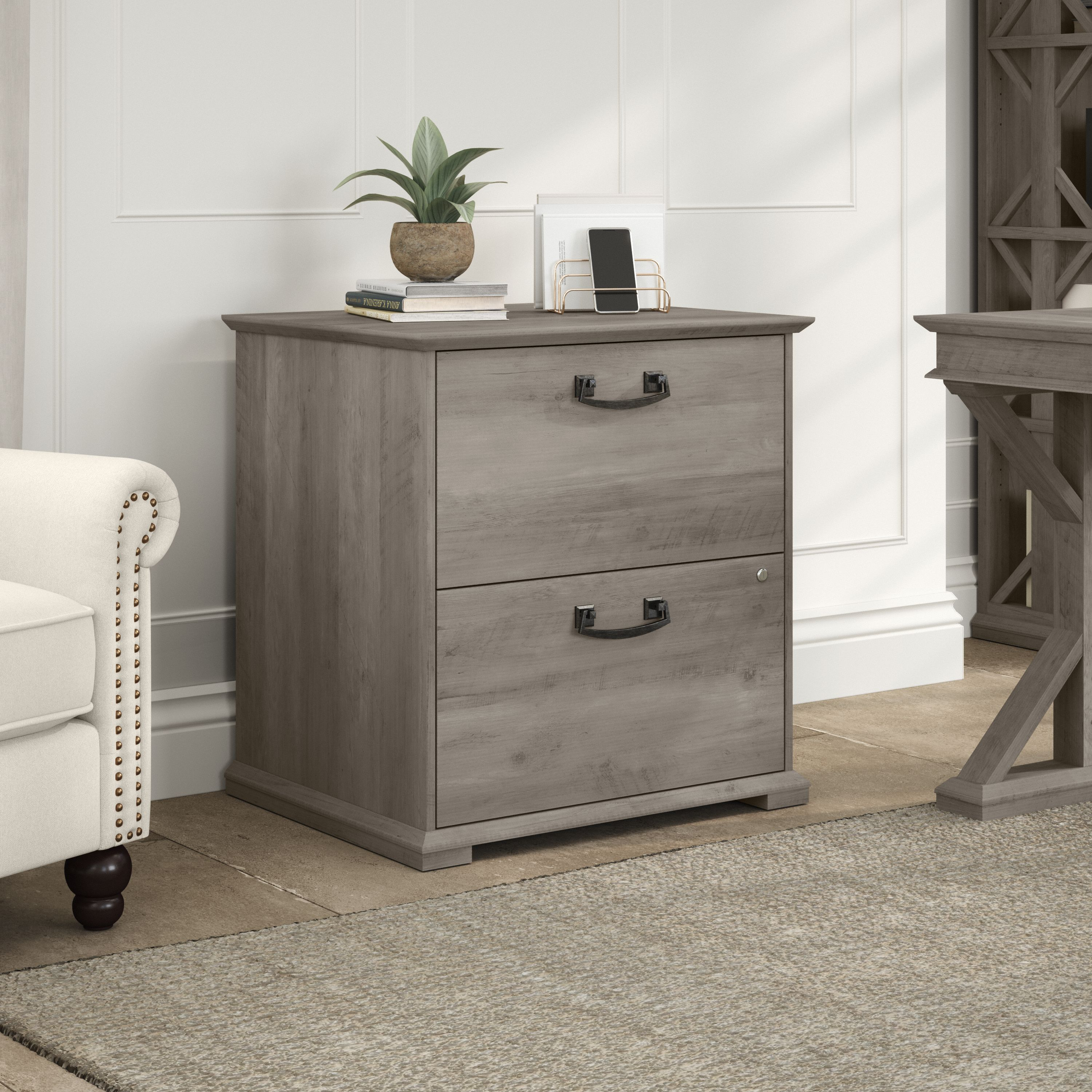 Shop Bush Furniture Homestead Farmhouse Lateral File Cabinet 01 HOF129DG-03 #color_driftwood gray