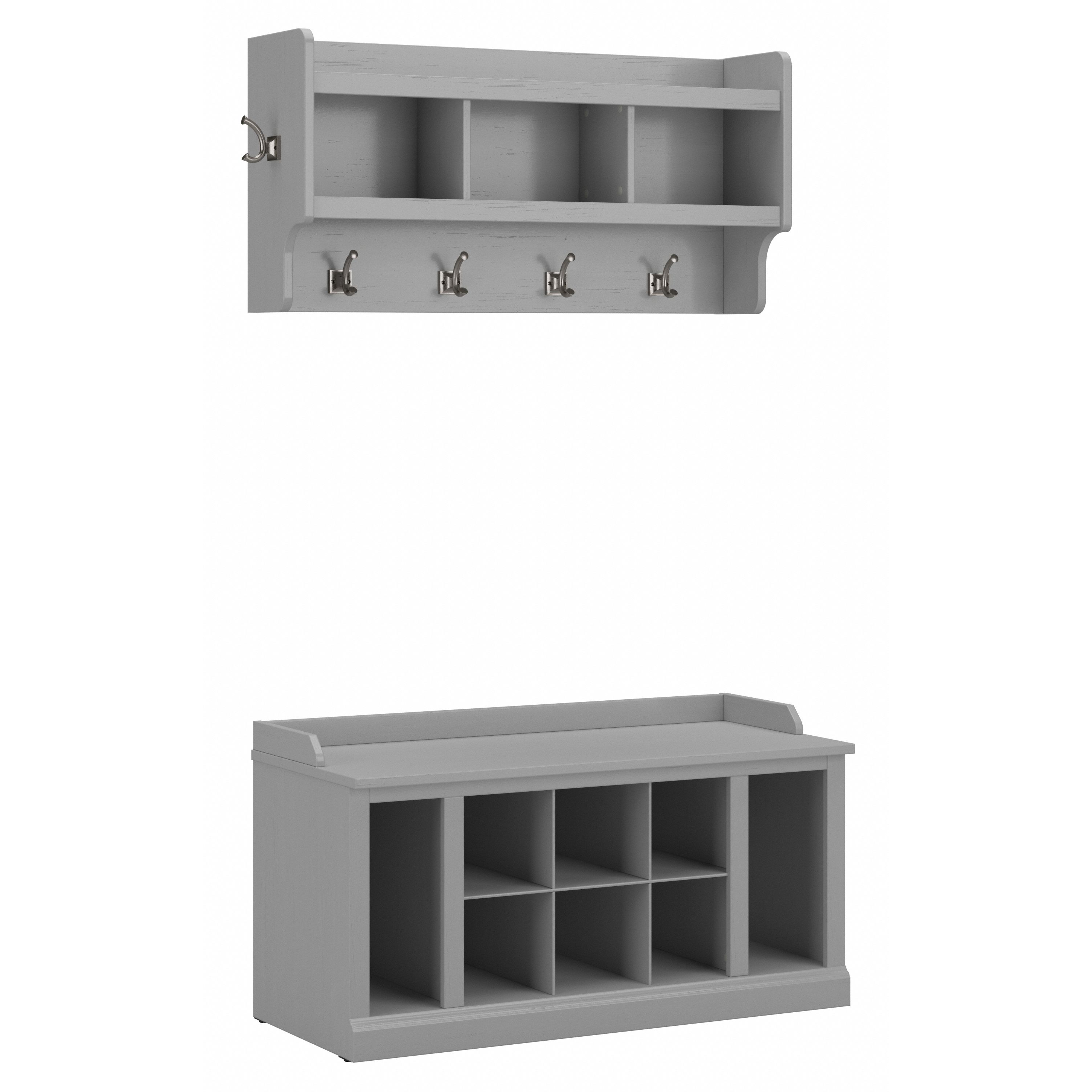 Shop Bush Furniture Woodland 40W Shoe Storage Bench with Shelves and Wall Mounted Coat Rack 02 WDL004CG #color_cape cod gray