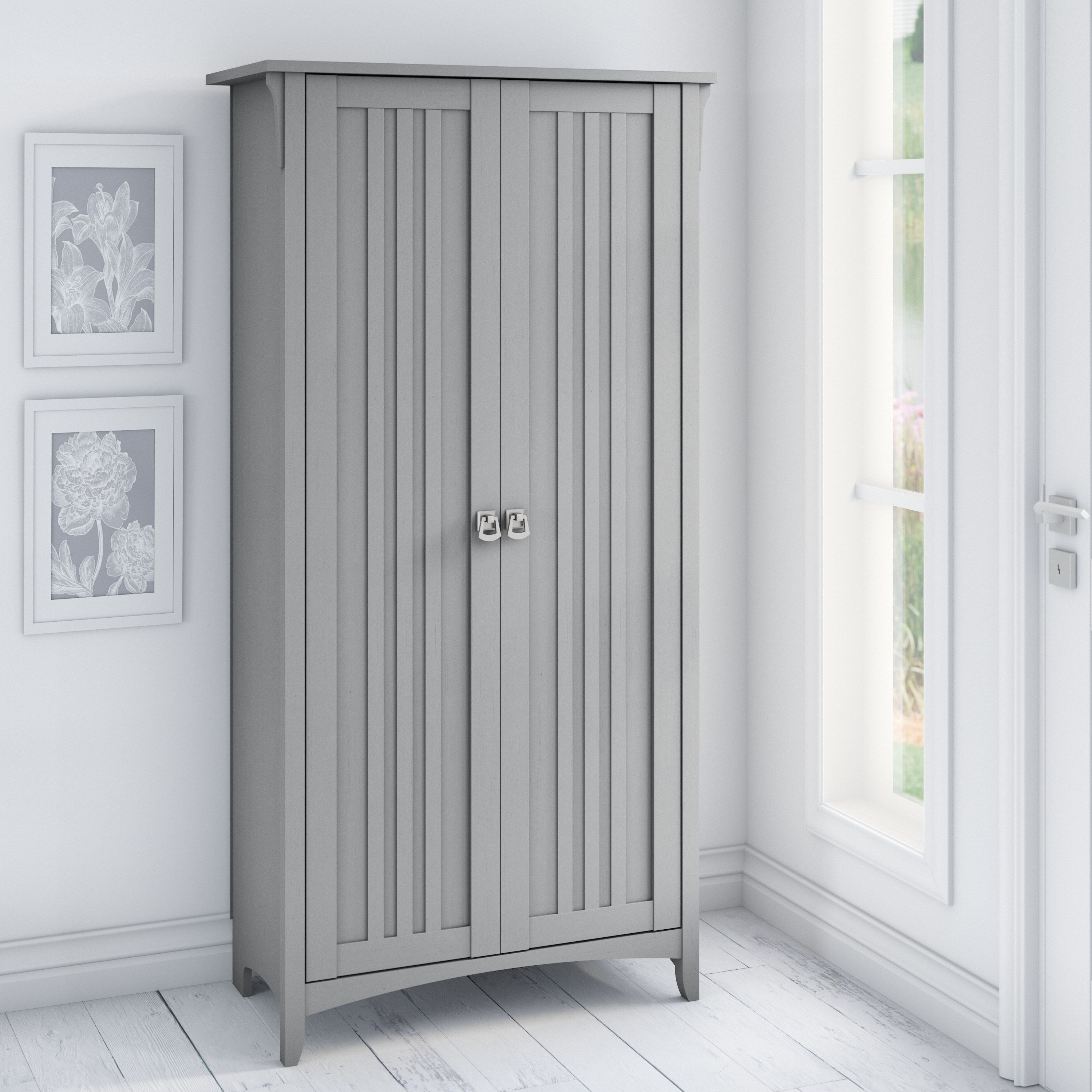 Shop Bush Furniture Salinas Tall Storage Cabinet with Doors 01 SAS332CG-03 #color_cape cod gray