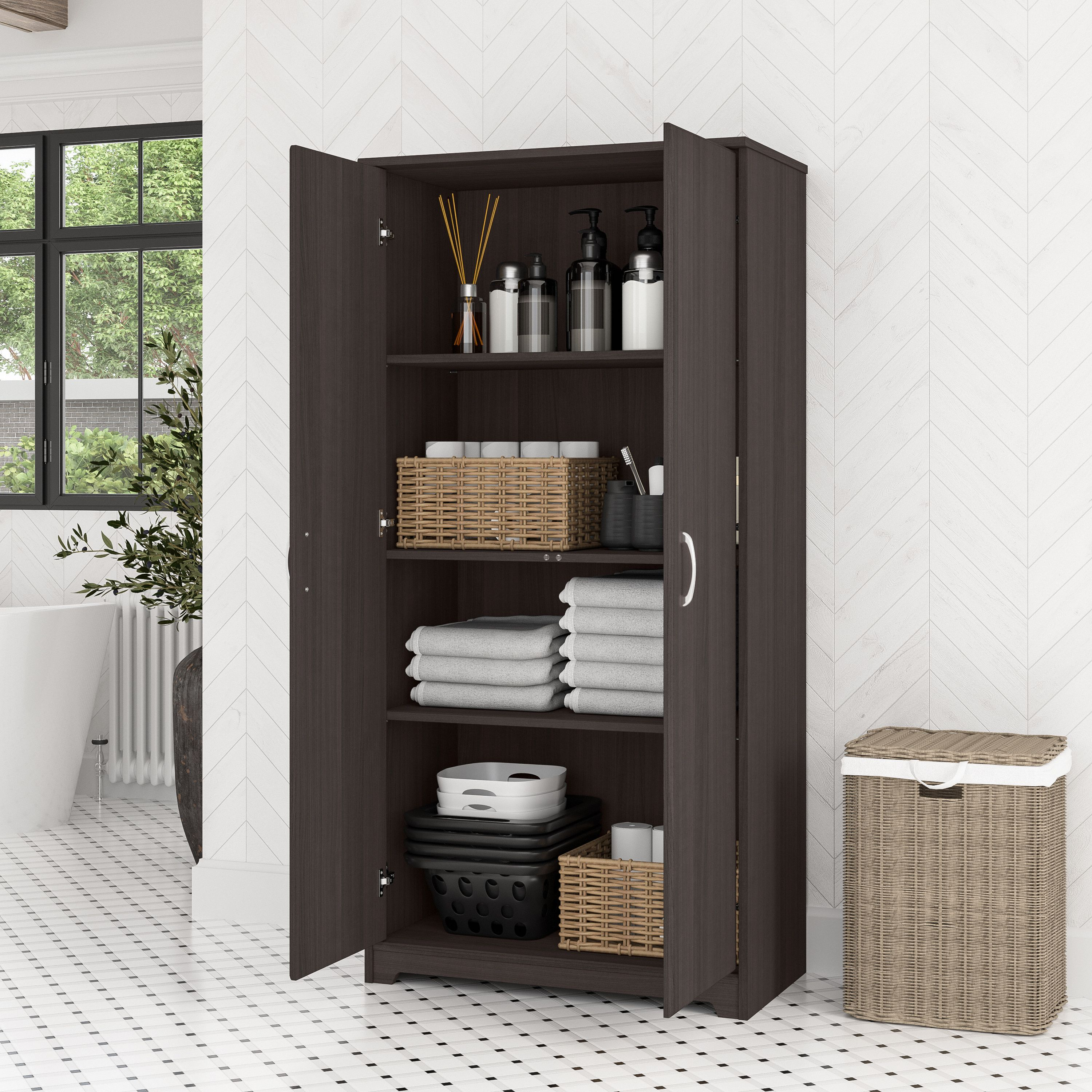 Shop Bush Furniture Cabot Tall Bathroom Storage Cabinet with Doors 03 WC31799-Z1 #color_heather gray