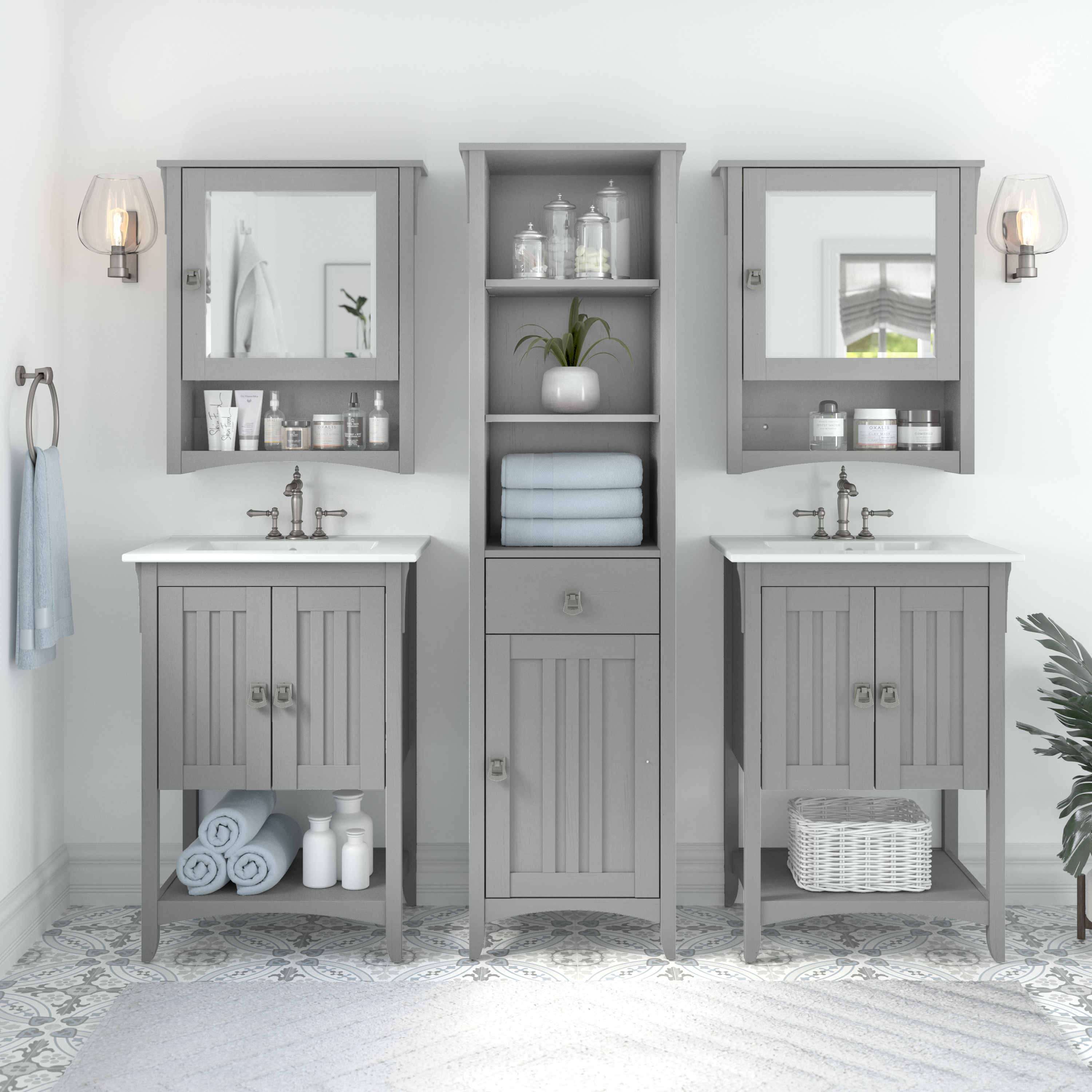 Shop Bush Furniture Salinas Bathroom Medicine Cabinet with Mirror 05 SAWS224CG-03 #color_cape cod gray