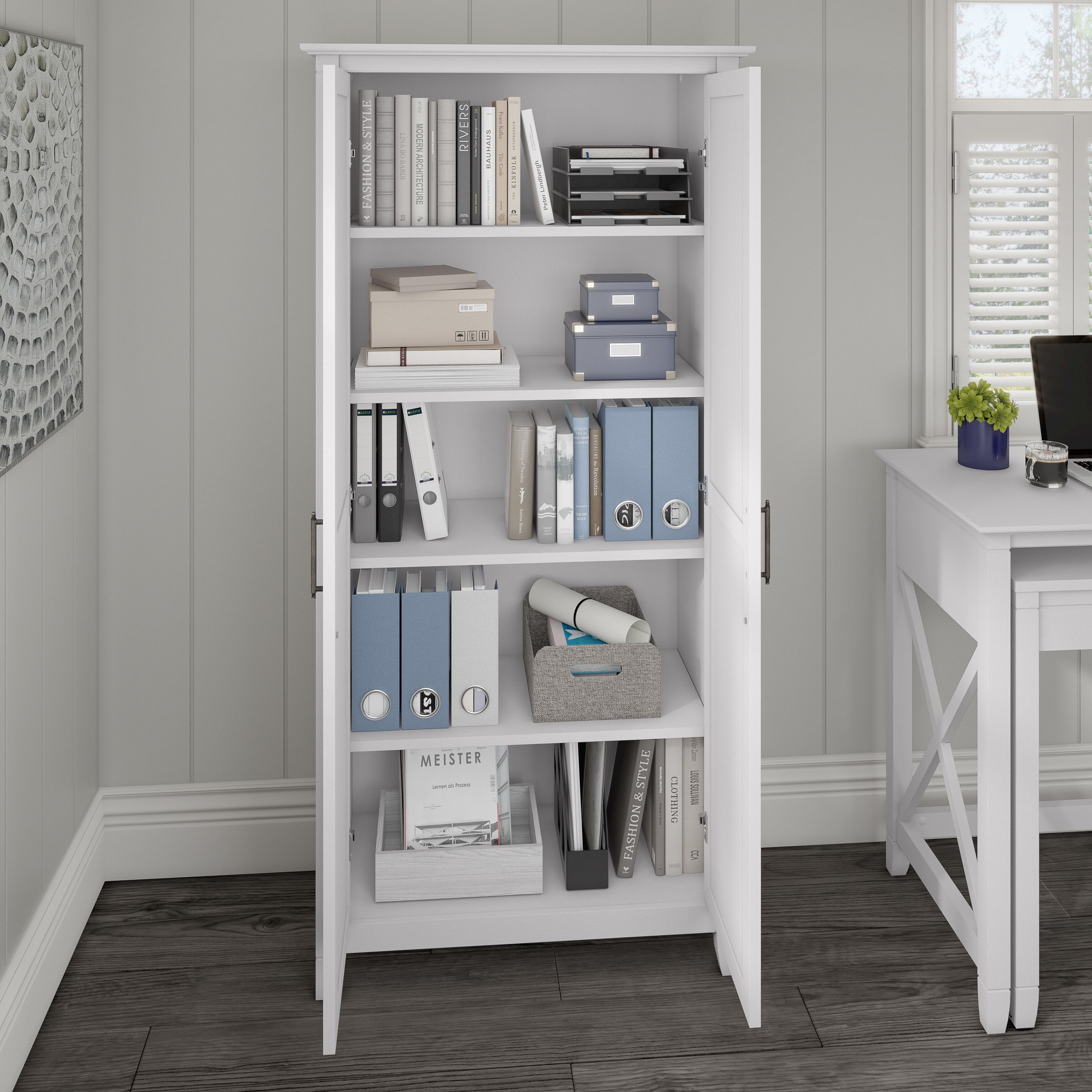 Shop Bush Furniture Key West Tall Storage Cabinet with Doors 03 KWS266WT-03 #color_pure white oak