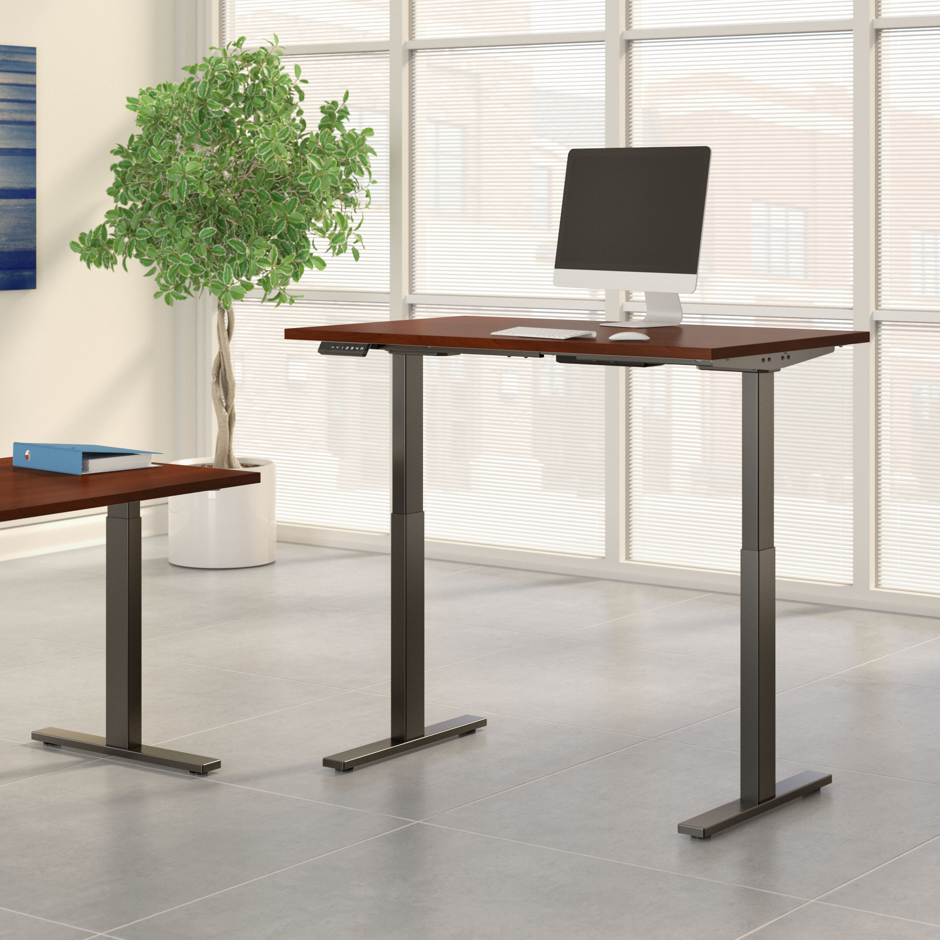 Shop Move 60 Series by Bush Business Furniture 48W x 24D Height Adjustable Standing Desk 01 M6S4824HCBK #color_hansen cherry/black powder coat