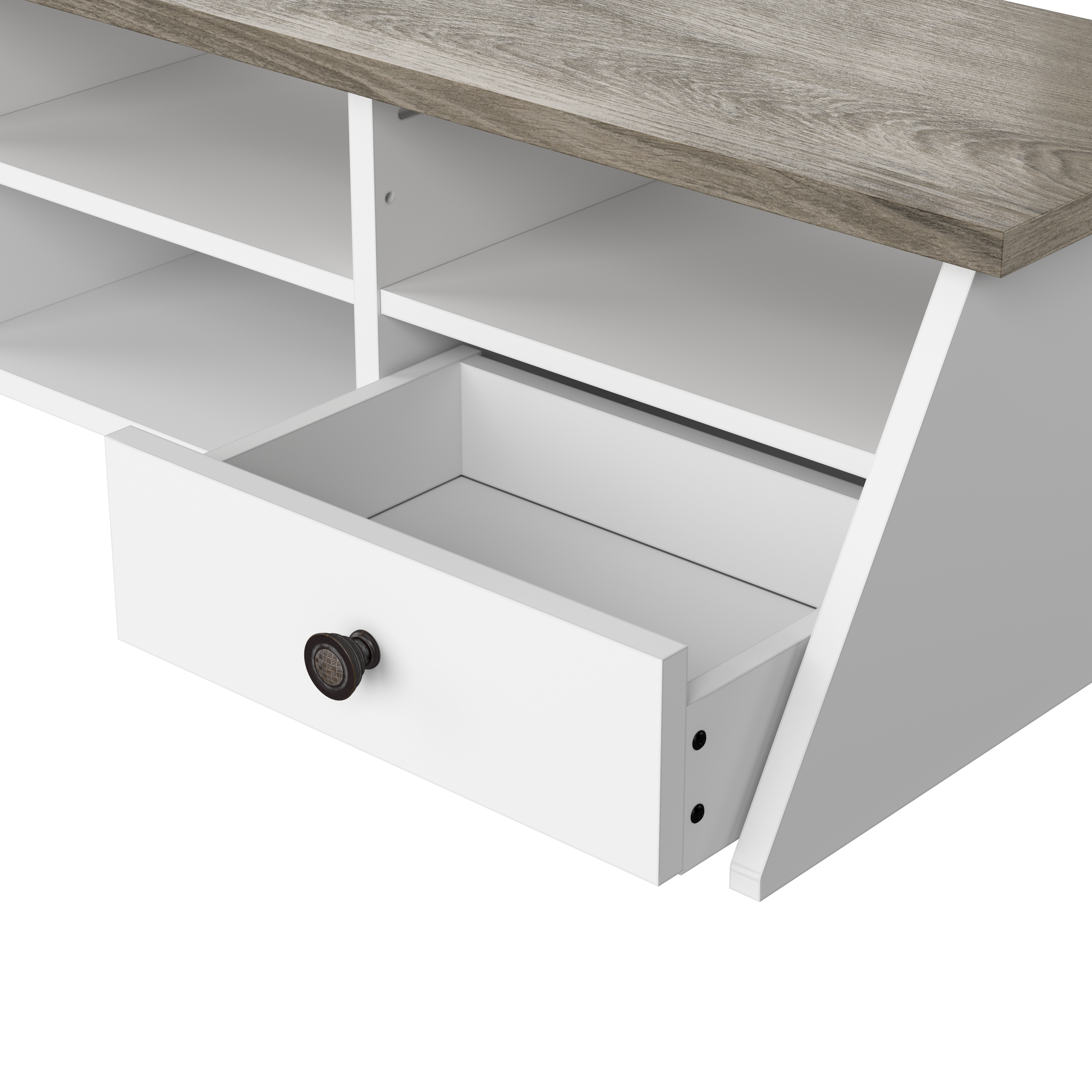 Shop Bush Furniture Mayfield 60W L Shaped Computer Desk with Desktop Organizer and 6 Cube Bookcase 09 MAY013GW2 #color_shiplap gray/pure white