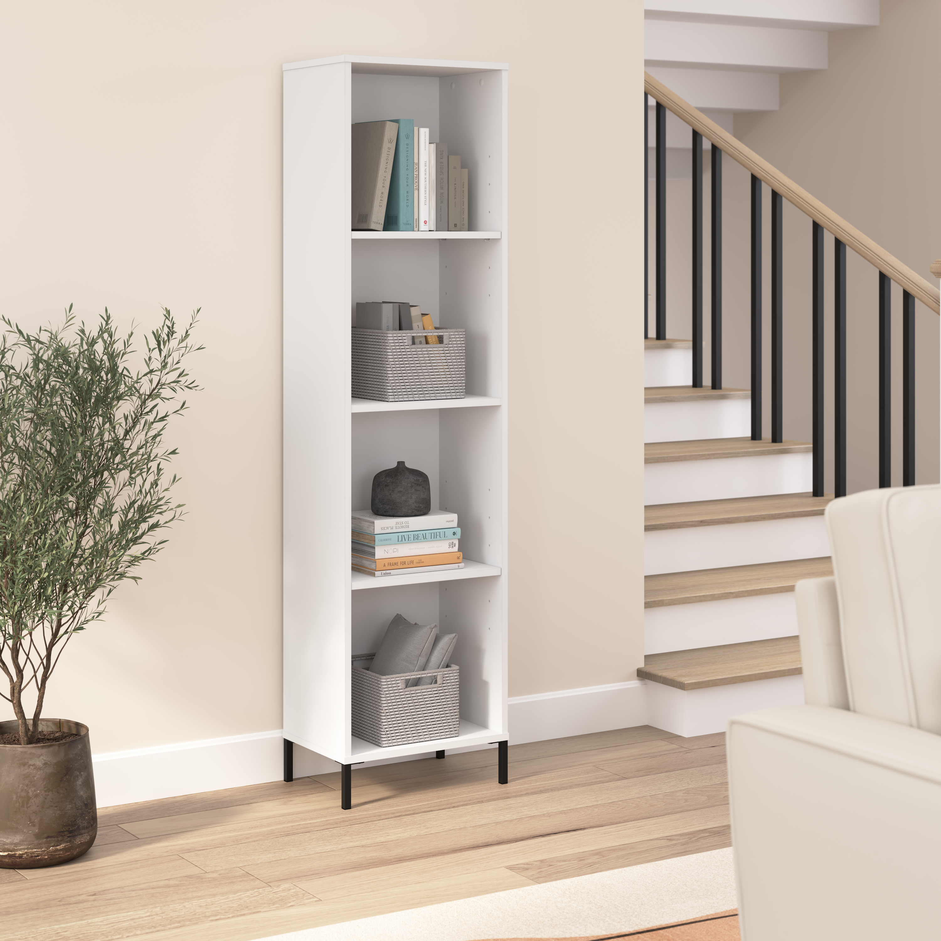 Shop Bush Furniture Essence Narrow Bookcase 01 ESB117WH #color_white