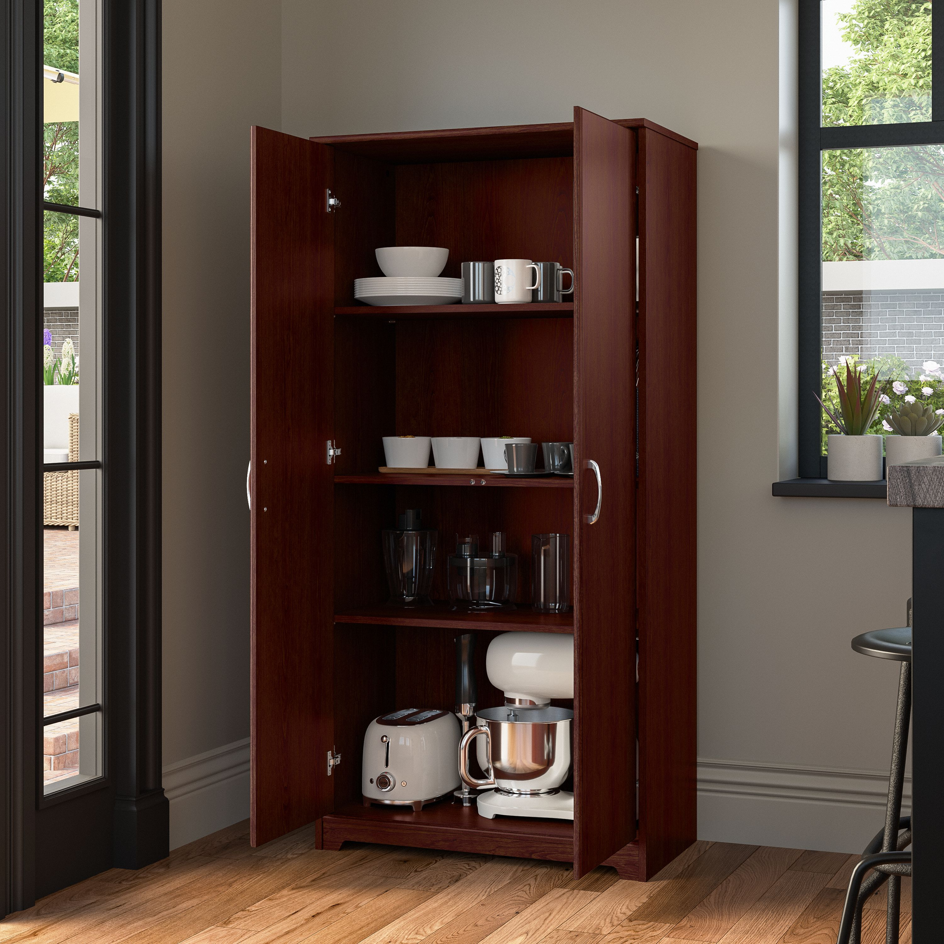 Shop Bush Furniture Cabot Tall Kitchen Pantry Cabinet with Doors 03 WC31499-Z #color_harvest cherry