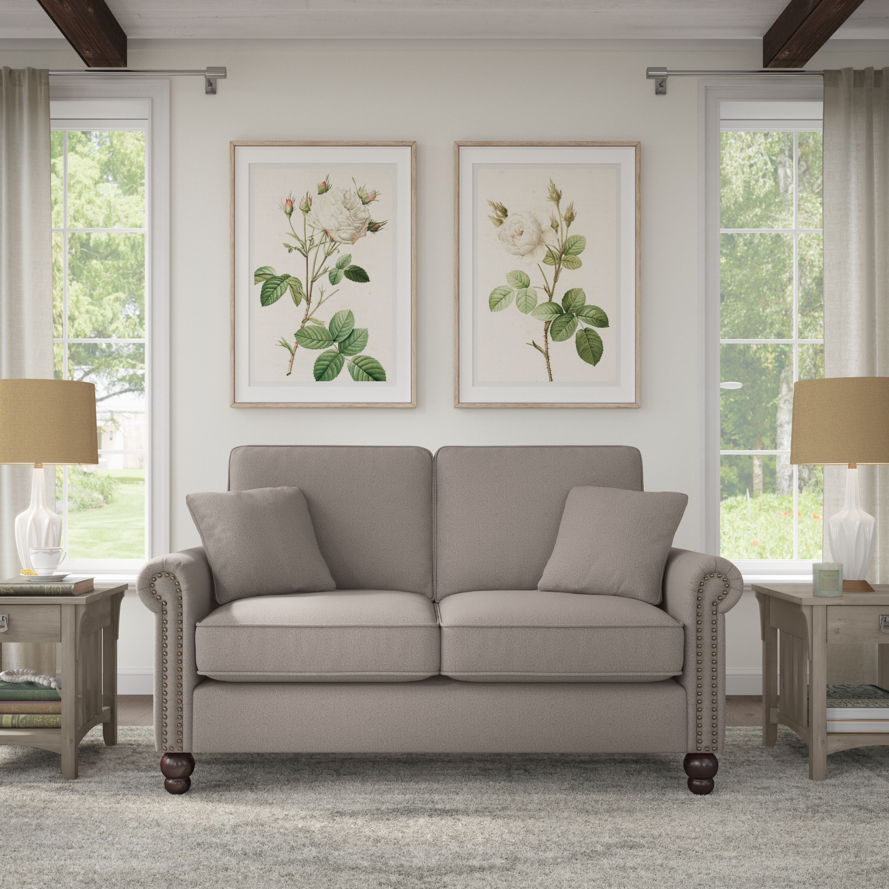 Shop Bush Furniture Coventry 61W Loveseat 01 CVJ61BBGH-03K #color_beige herringbone fabric